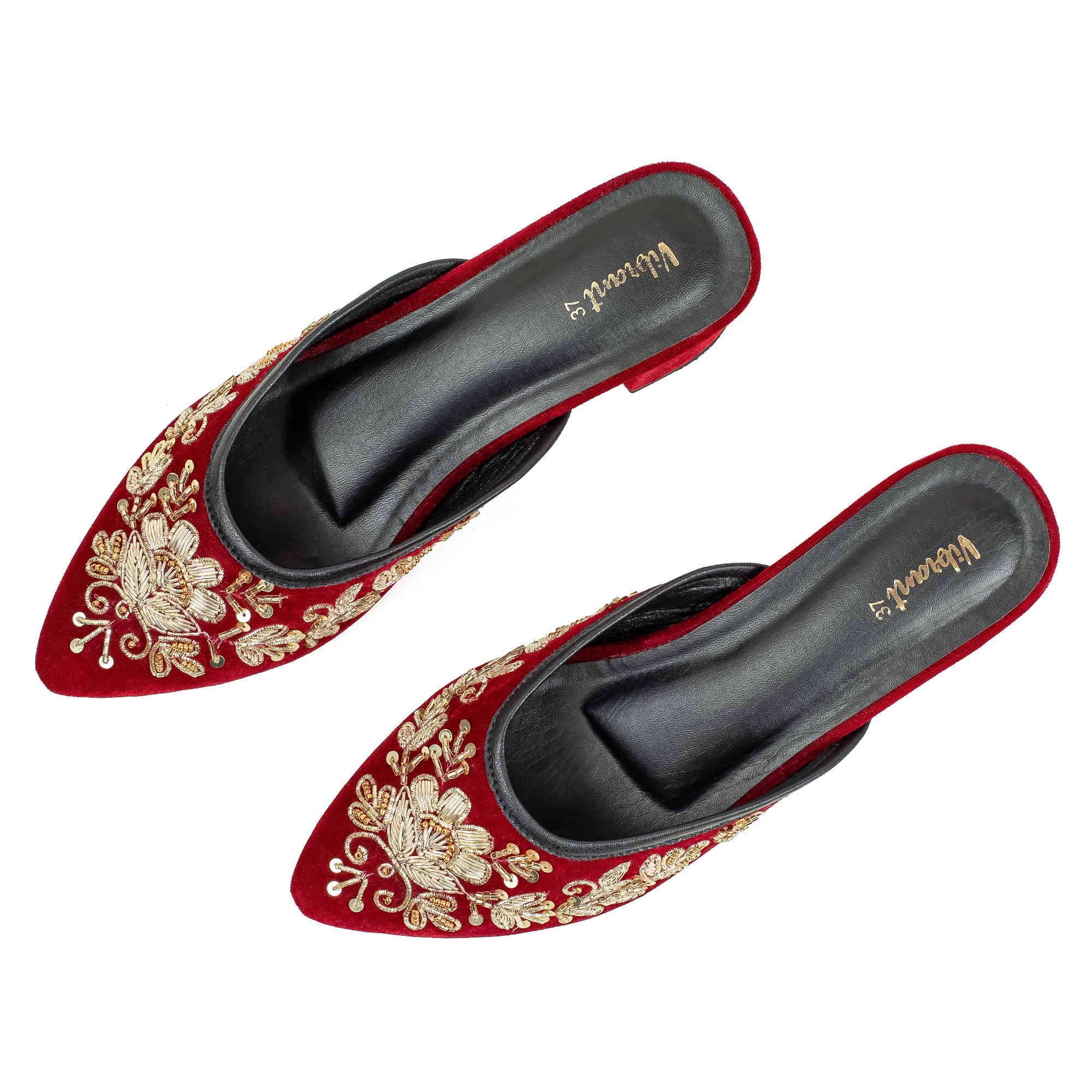 Vibrant Women's Red Embroidered Velvet Block Heel Sandal – Stylish & Comfortable Party Wear Shoes