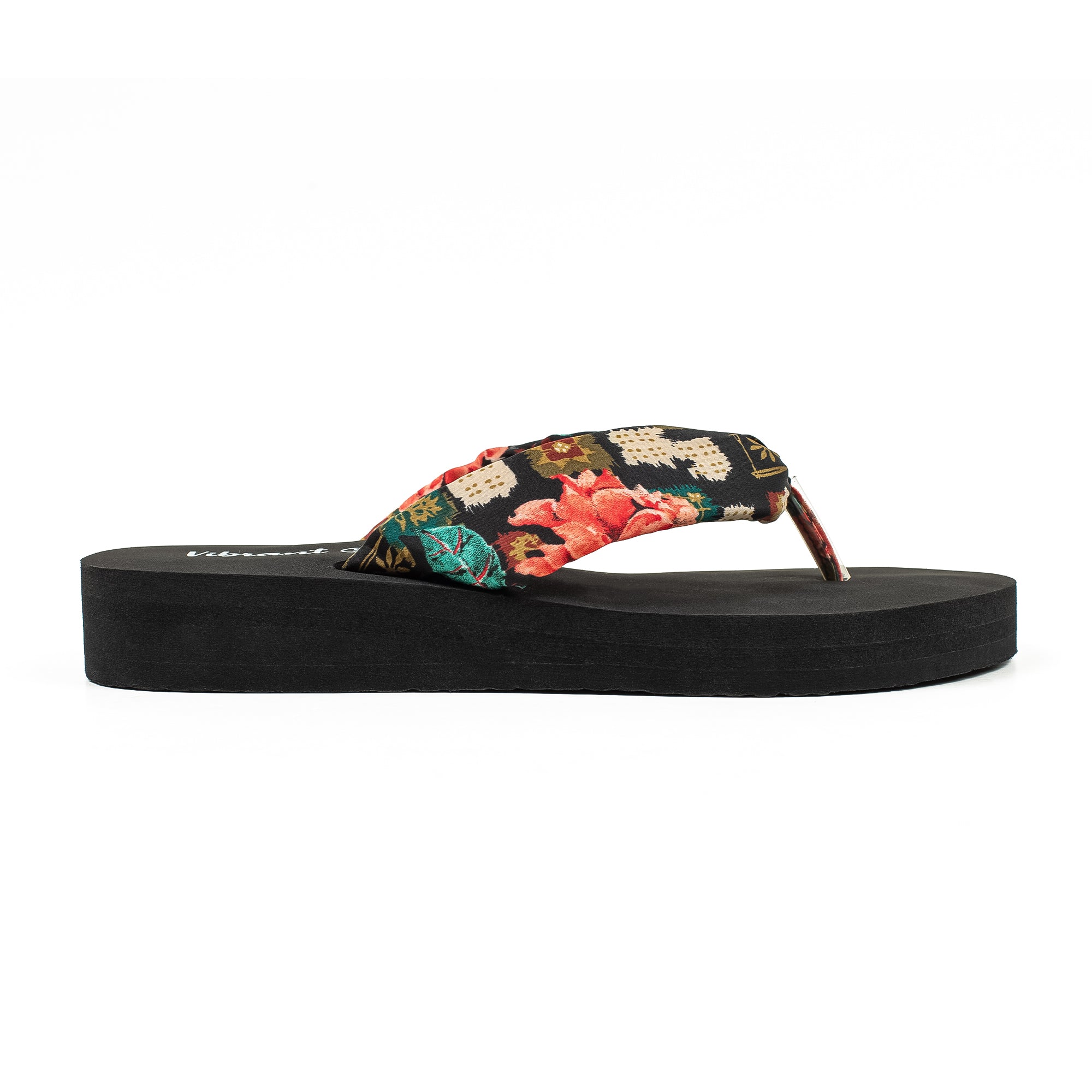 Women's Floral Wedge Heel Flip-Flop Sandal | Vibrant® Lightweight PVC Sole with PU/Fabric Upper