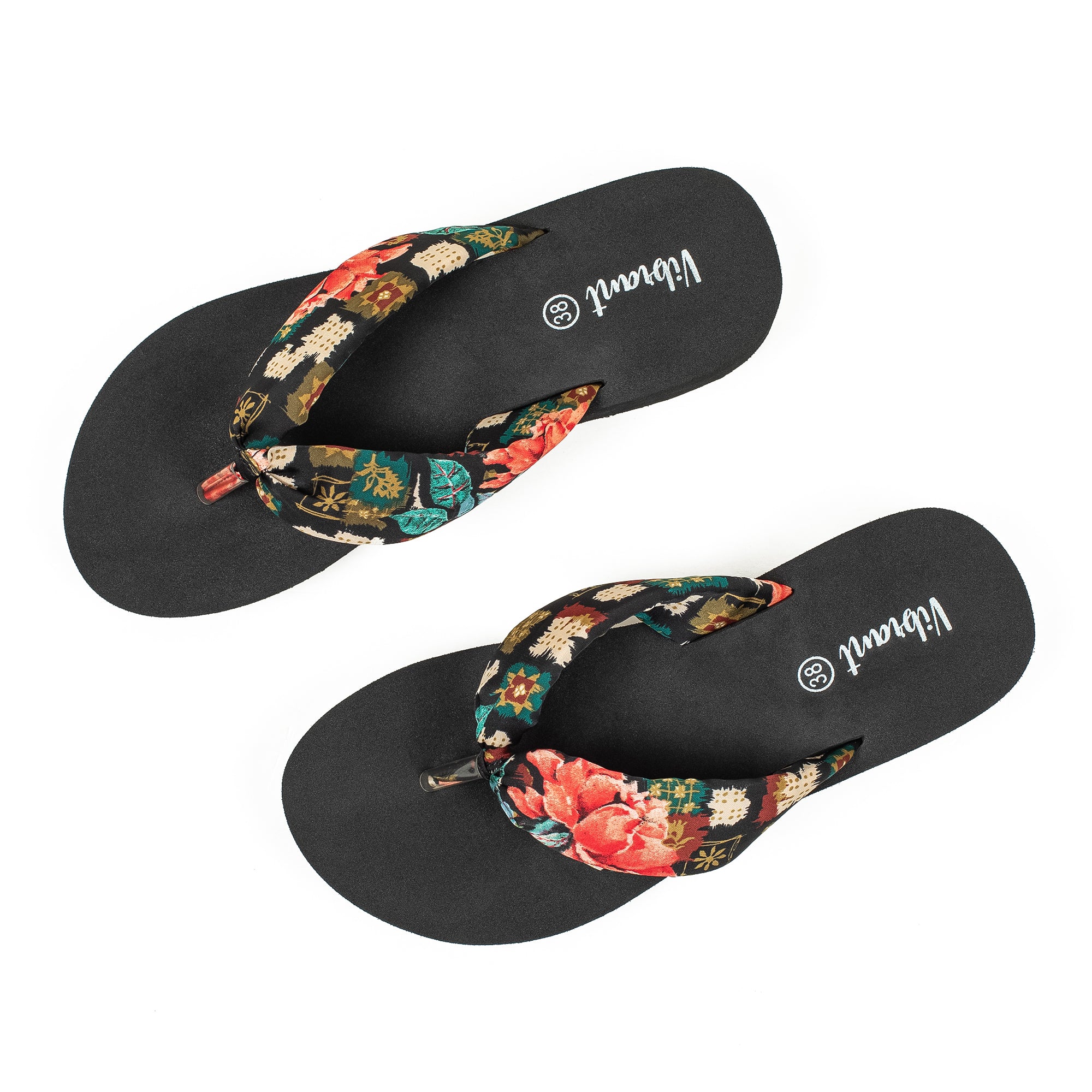 Women's Floral Wedge Heel Flip-Flop Sandal | Vibrant® Lightweight PVC Sole with PU/Fabric Upper