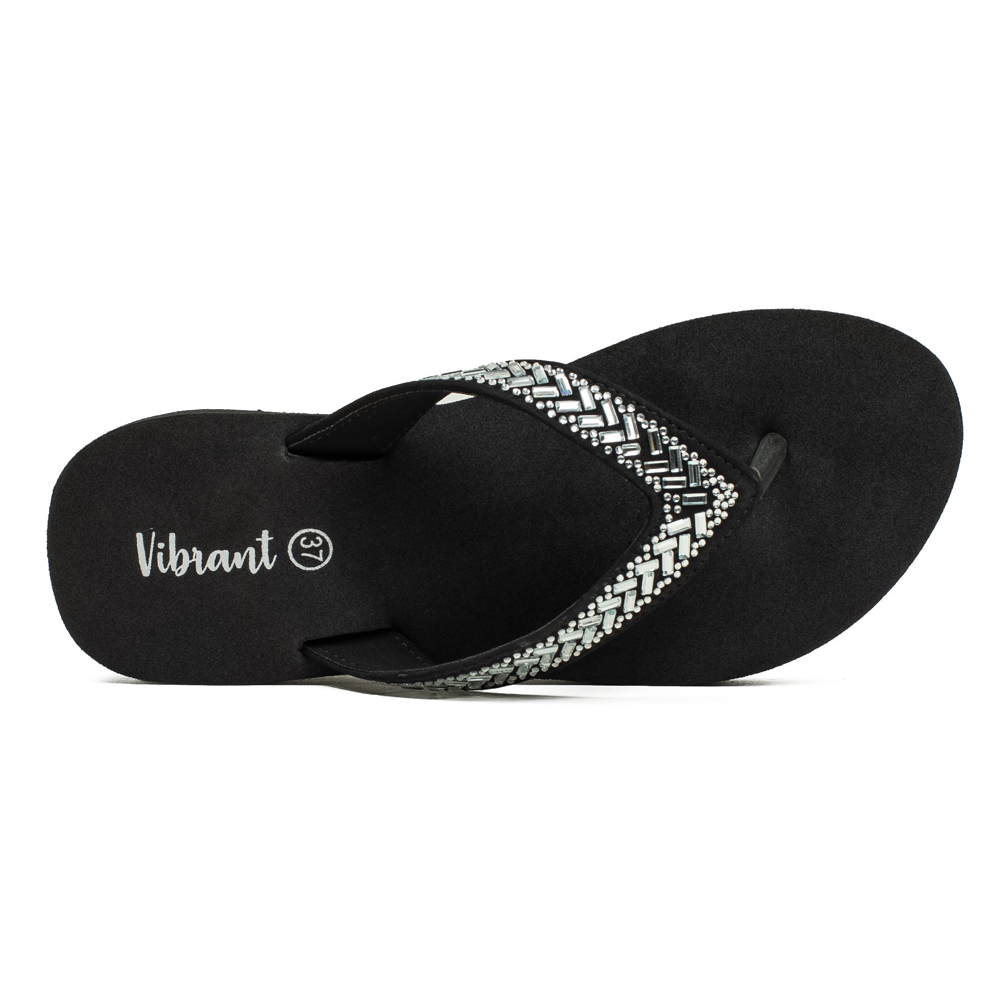 Ladies' Fashionable Black Stoned Strap Beach Flip-Flop with Comfortable Sole