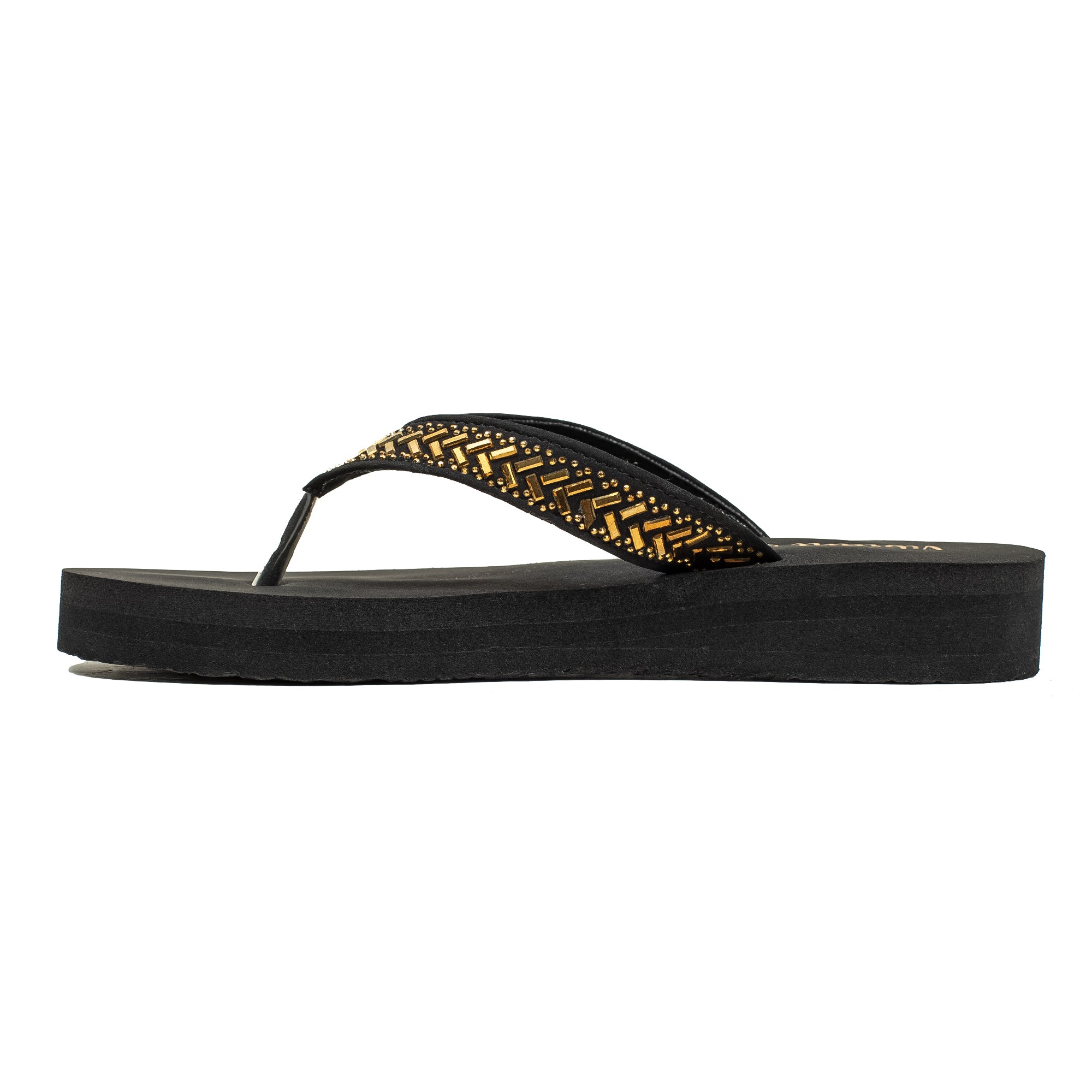 Ladies' Fashionable Golden Stoned Strap Beach Flip-Flop with Comfortable Sole