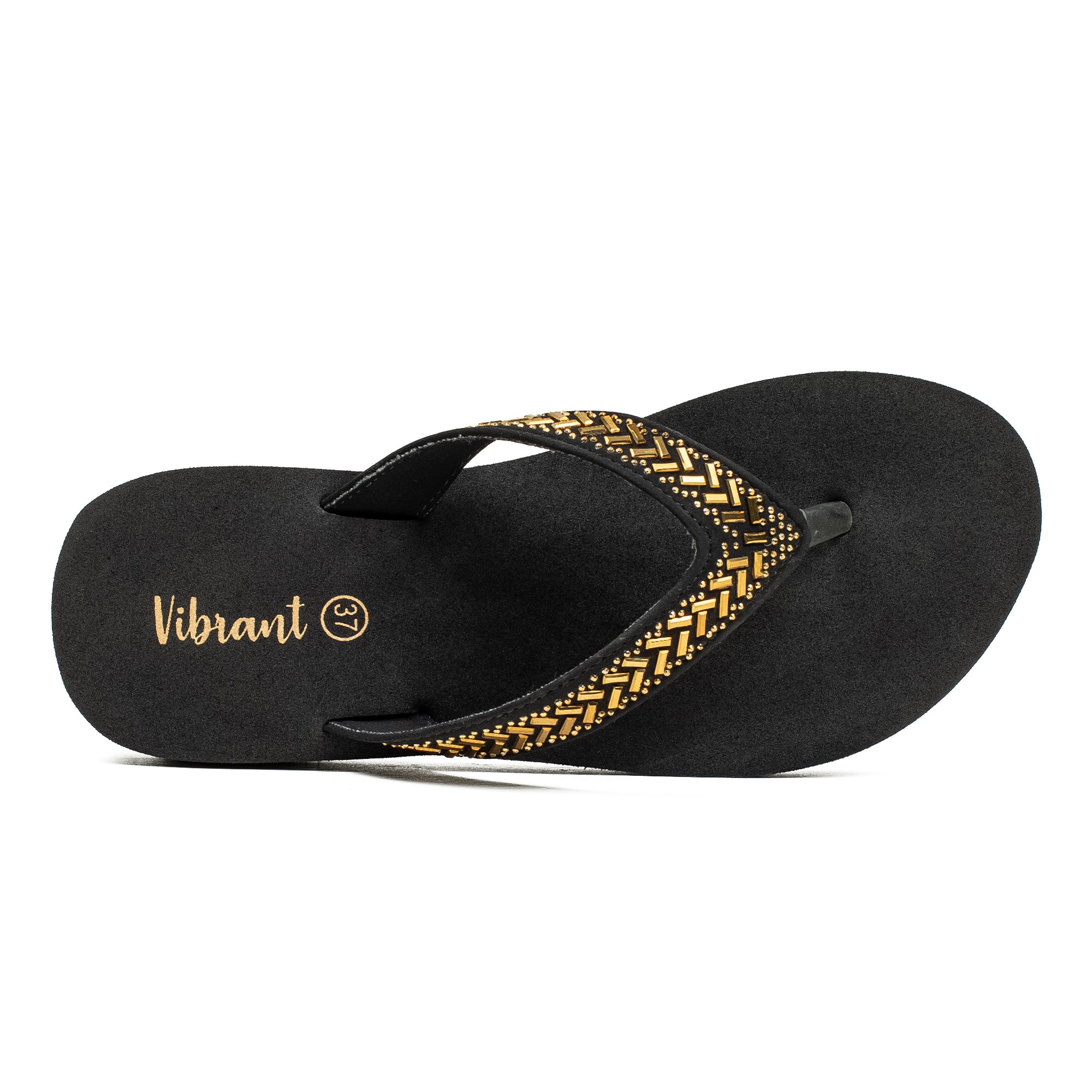 Ladies' Fashionable Golden Stoned Strap Beach Flip-Flop with Comfortable Sole