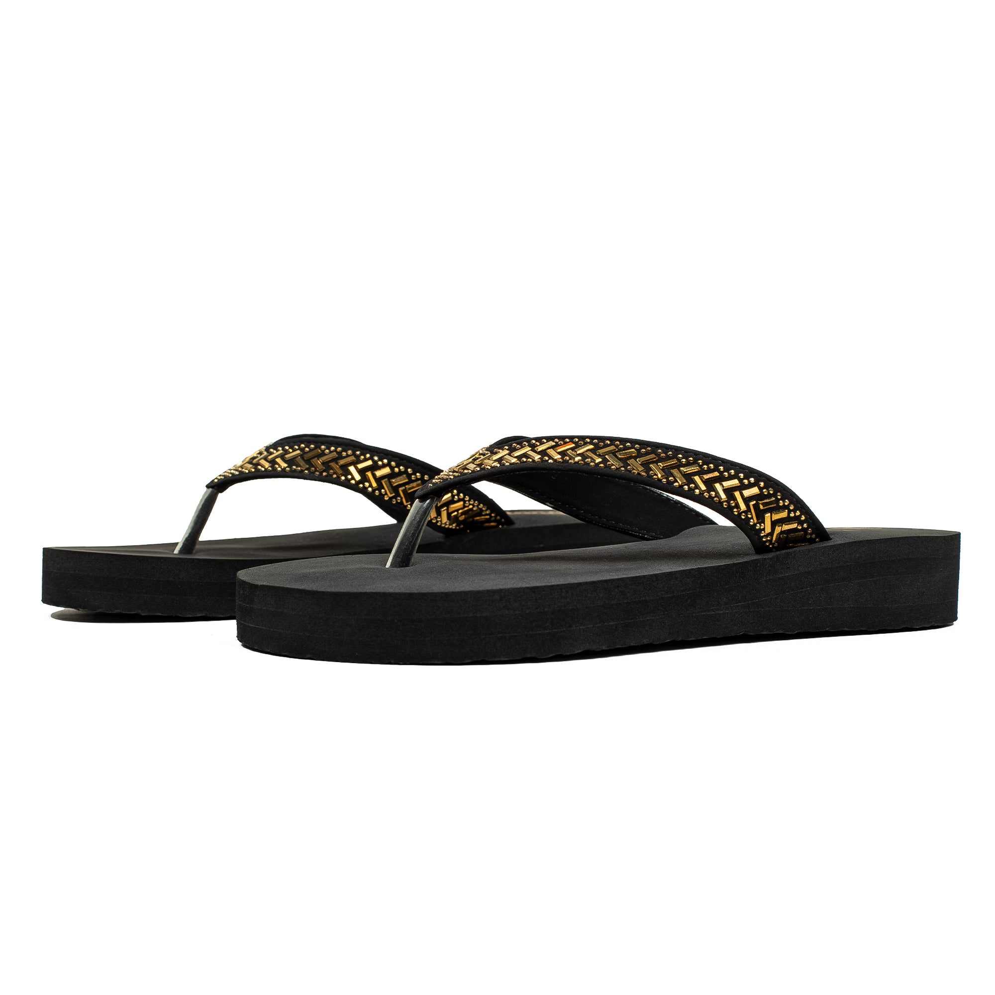 Ladies' Fashionable Golden Stoned Strap Beach Flip-Flop with Comfortable Sole