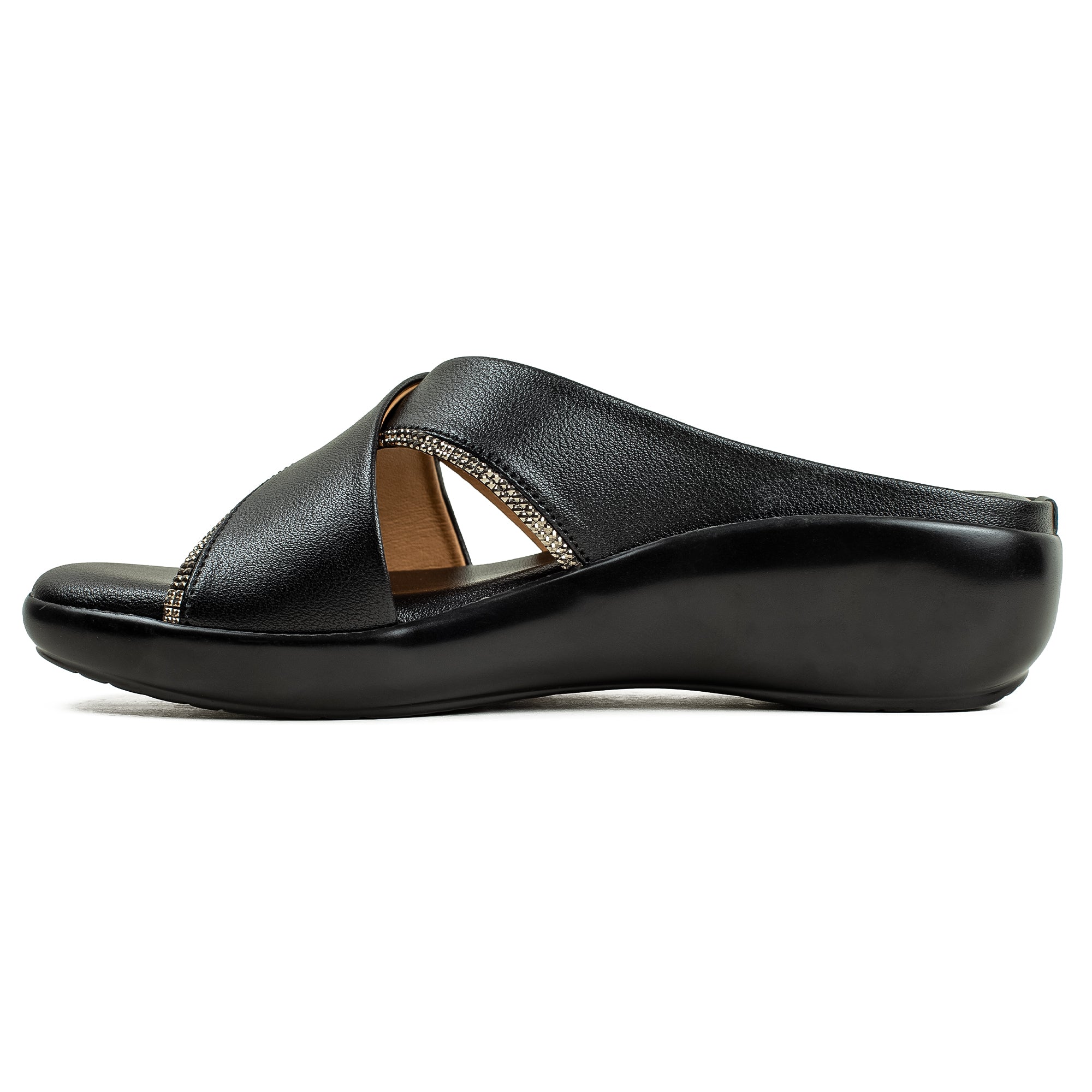 Vibrant Ladies’ Black Wedge Heel Sandal – Ultra Comfortable PU Leather Sandal with Cushioned Insole & PU Outsole