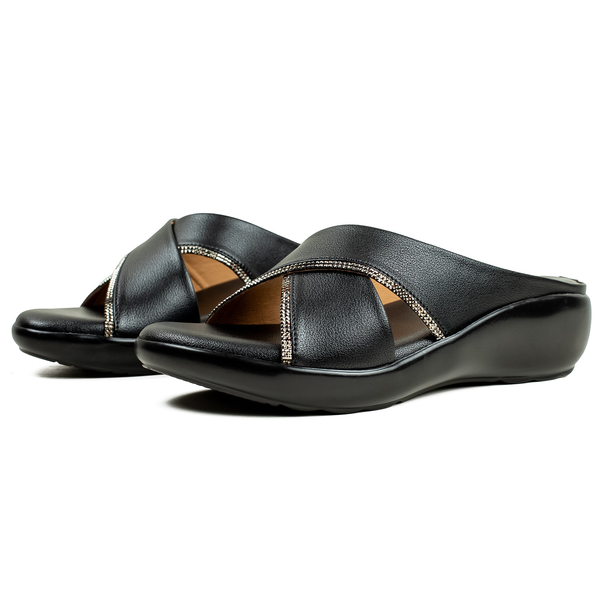 Vibrant Ladies’ Black Wedge Heel Sandal – Ultra Comfortable PU Leather Sandal with Cushioned Insole & PU Outsole