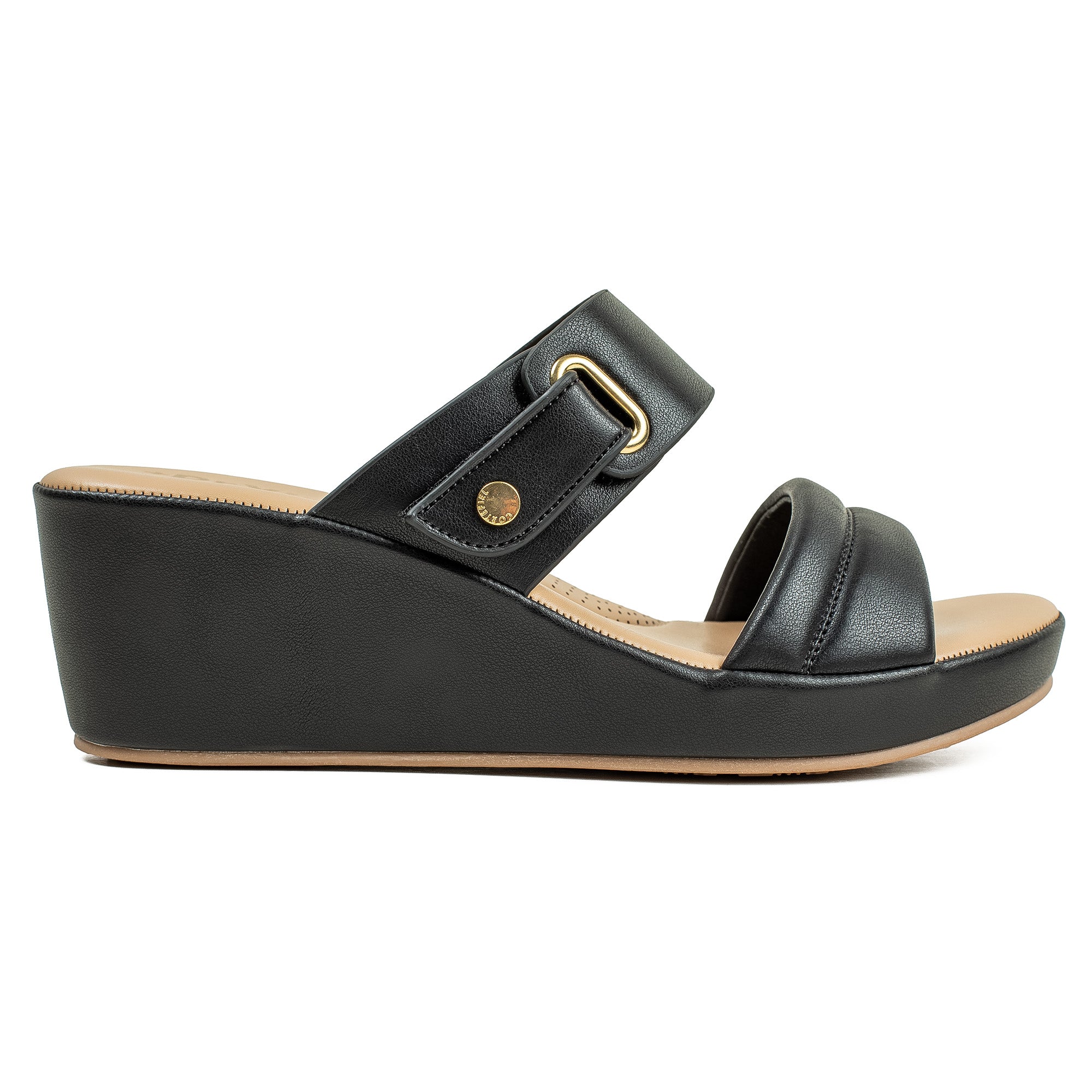 Vibrant Ladies’ Black Wedge Heel Sandal – Dr. Vi Super Comfortable Fashion Sandal with PU Leather Upper & TPR Outsole