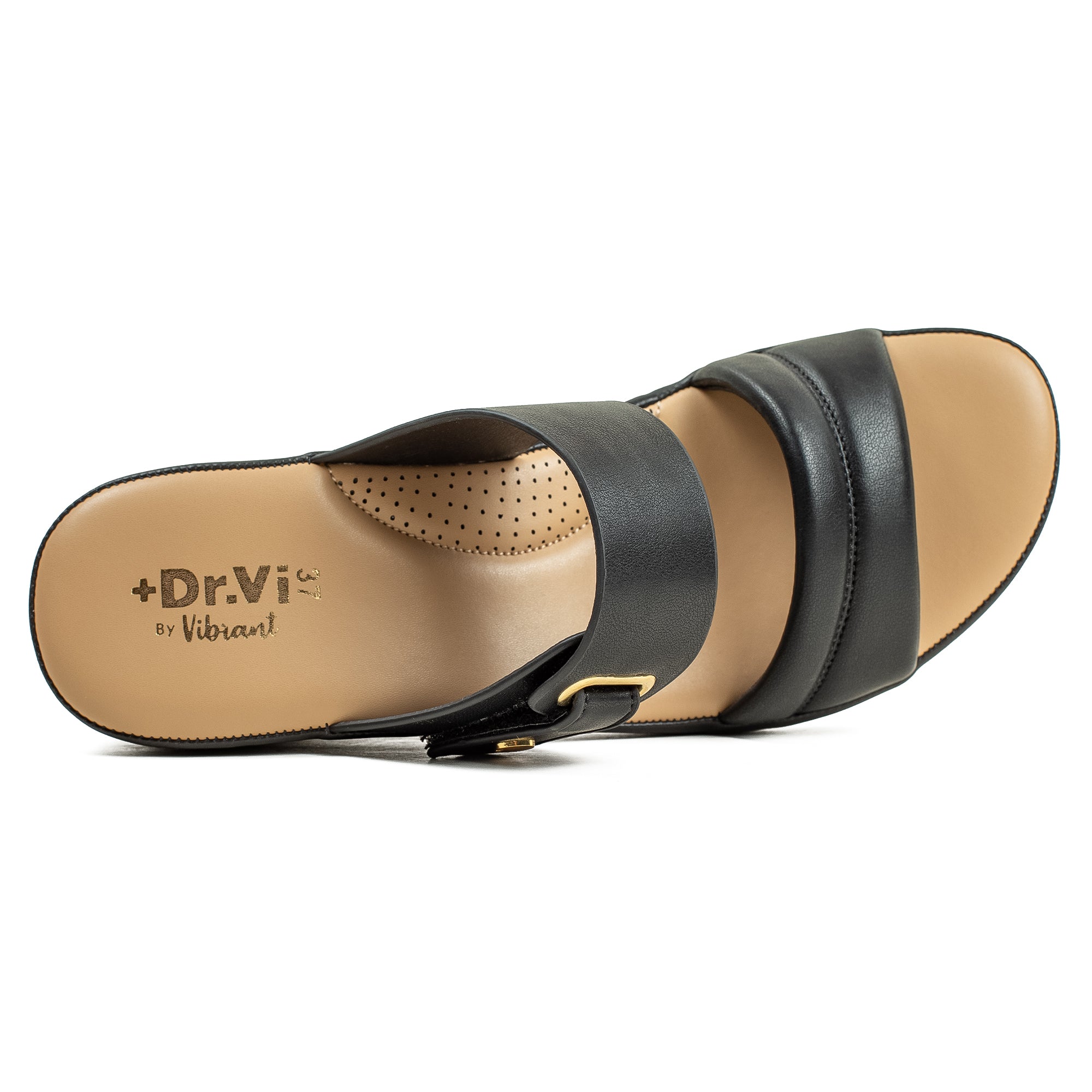 Vibrant Ladies’ Black Wedge Heel Sandal – Dr. Vi Super Comfortable Fashion Sandal with PU Leather Upper & TPR Outsole