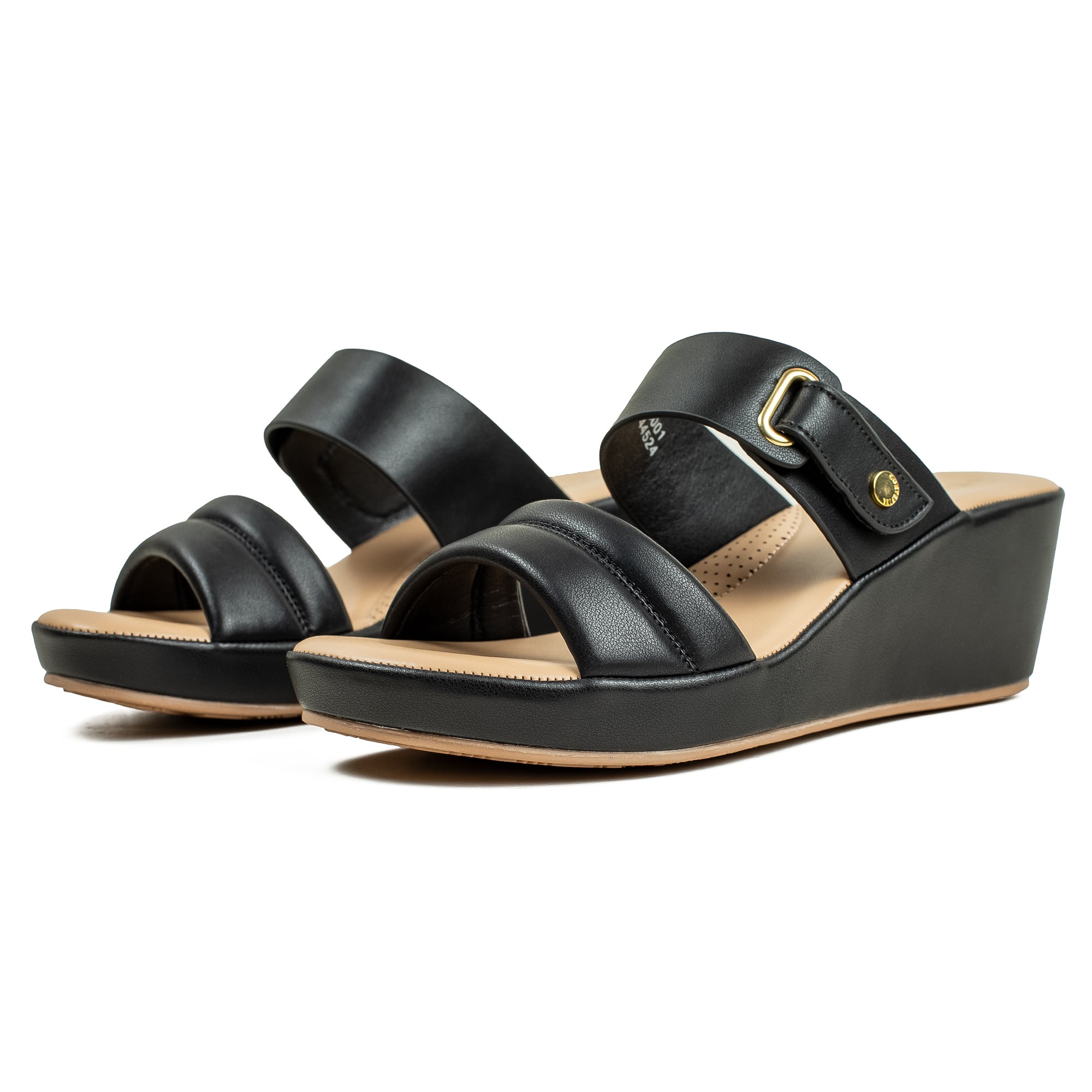 Vibrant Ladies’ Black Wedge Heel Sandal – Dr. Vi Super Comfortable Fashion Sandal with PU Leather Upper & TPR Outsole