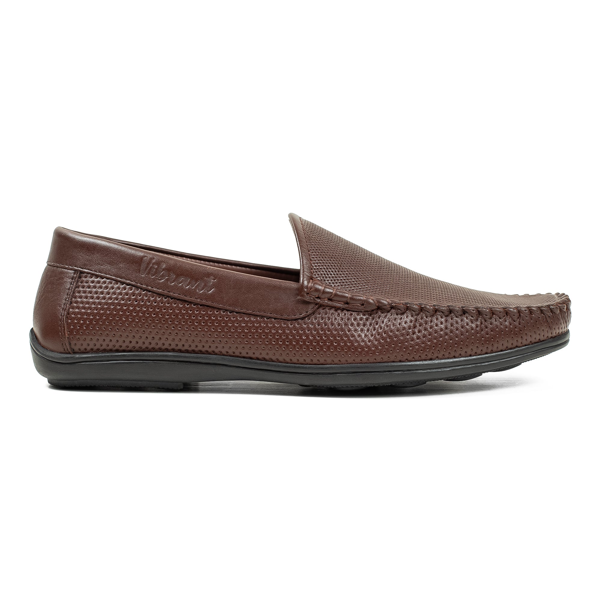 Men's Brown Printed Leather Moccasin Shoes | Vibrant® Cushioned Comfort with TPR Outsole