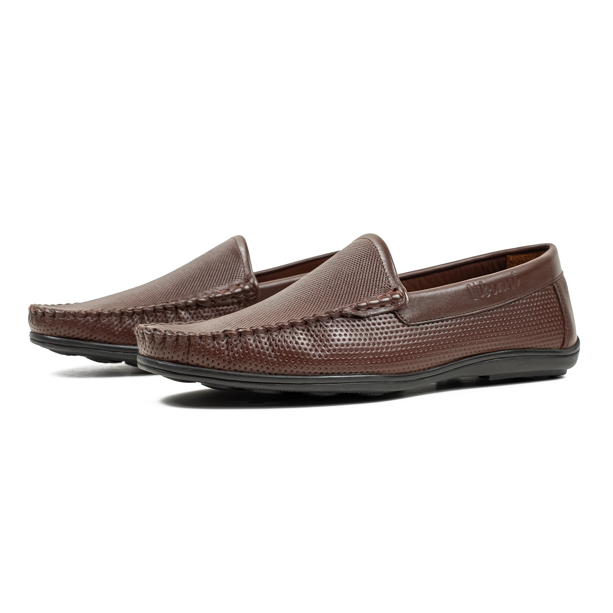 Men's Brown Printed Leather Moccasin Shoes | Vibrant® Cushioned Comfort with TPR Outsole