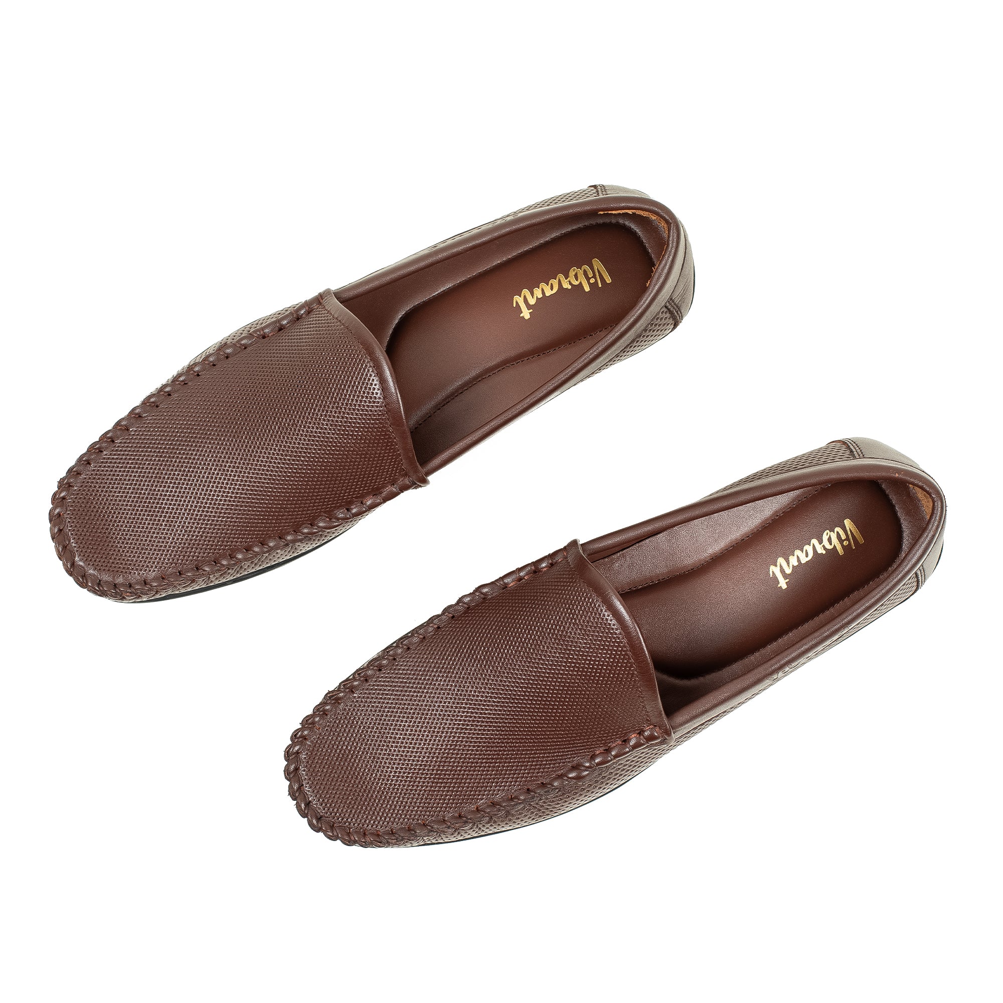 Men's Brown Printed Leather Moccasin Shoes | Vibrant® Cushioned Comfort with TPR Outsole