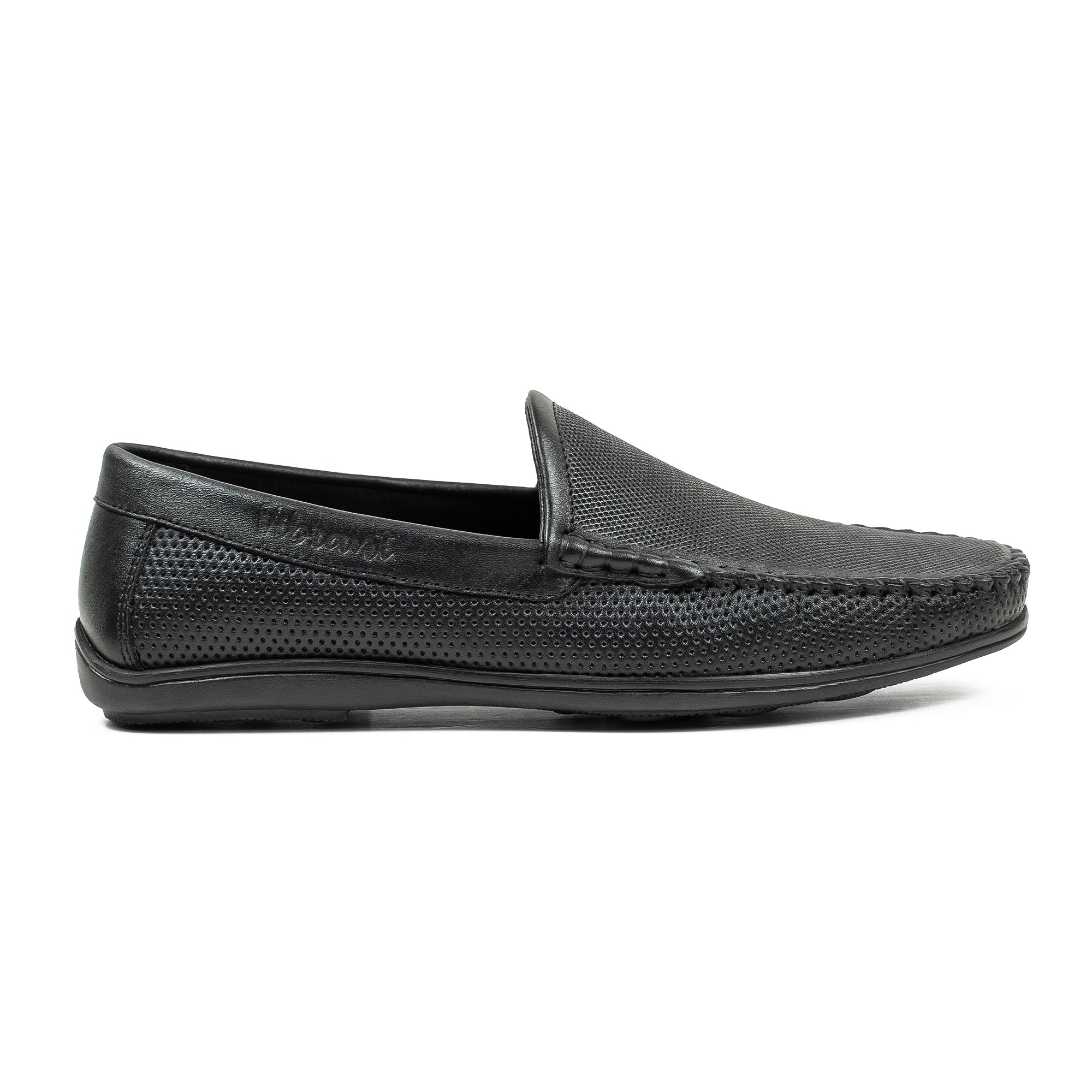 Men's Black Printed Leather Moccasin Shoes | Vibrant® Cushioned Comfort with TPR Outsole