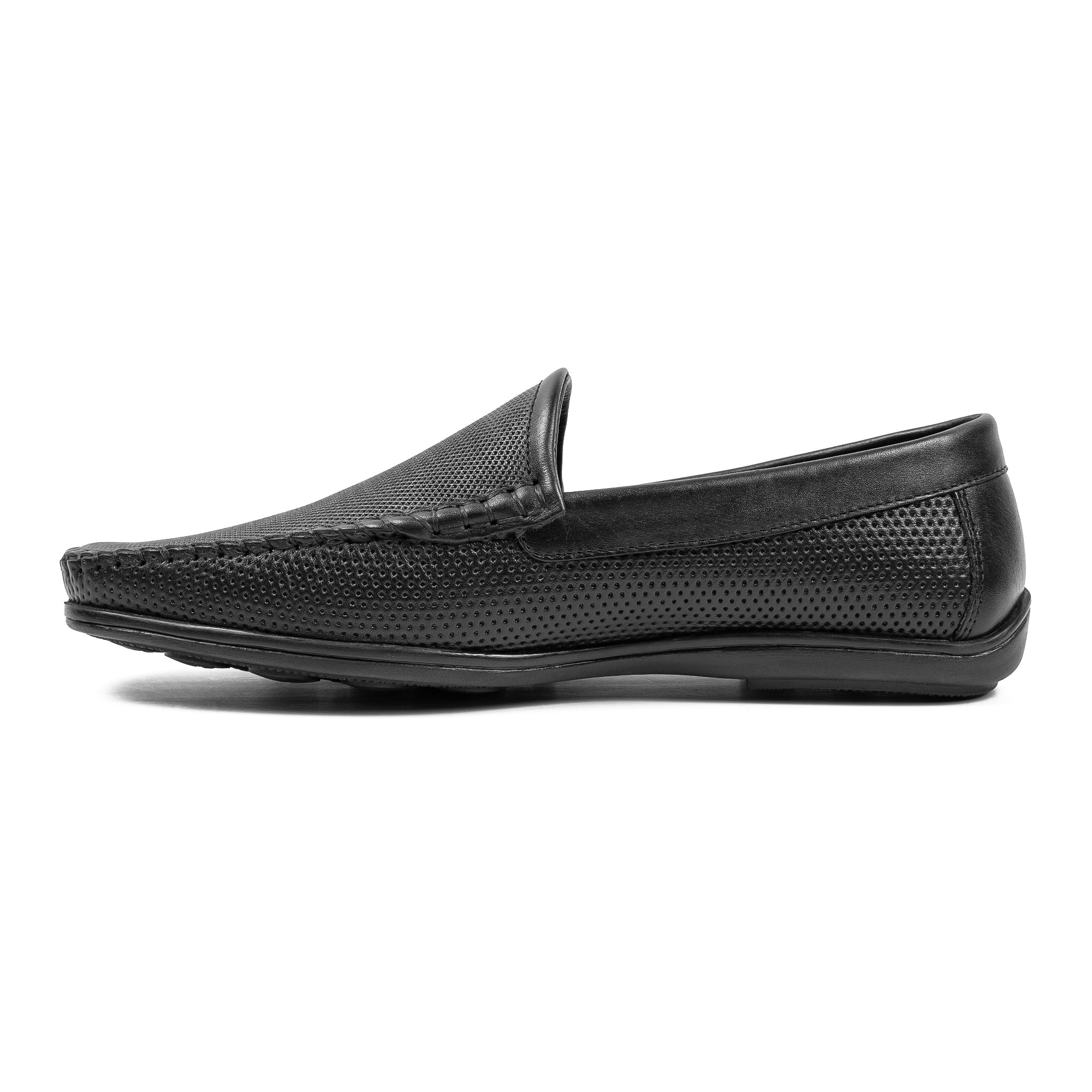 Men's Black Printed Leather Moccasin Shoes | Vibrant® Cushioned Comfort with TPR Outsole