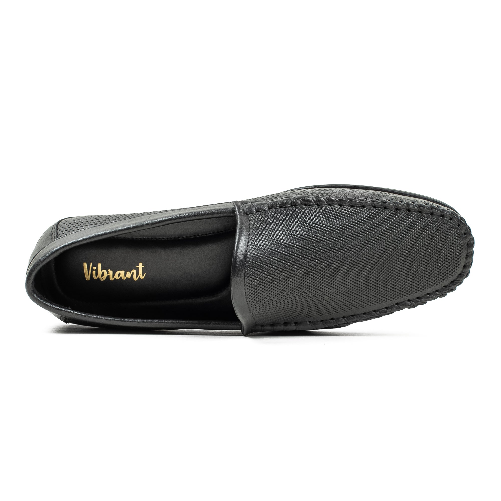 Men's Black Printed Leather Moccasin Shoes | Vibrant® Cushioned Comfort with TPR Outsole