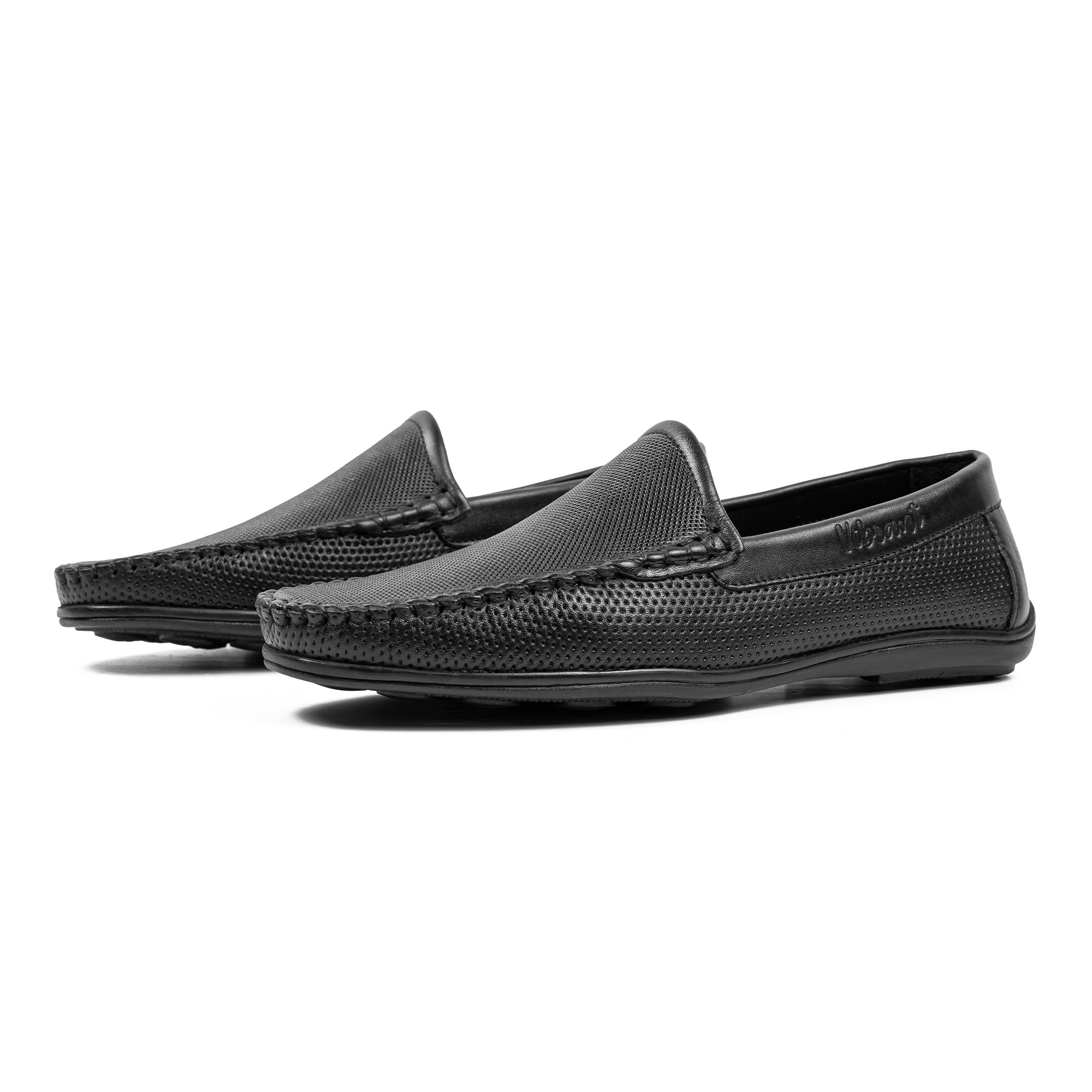 Men's Black Printed Leather Moccasin Shoes | Vibrant® Cushioned Comfort with TPR Outsole