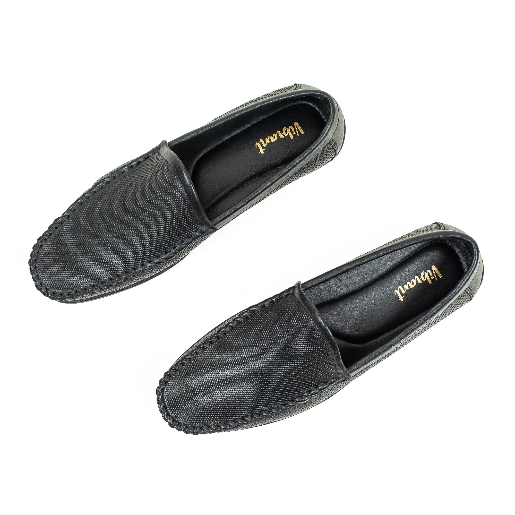 Men's Black Printed Leather Moccasin Shoes | Vibrant® Cushioned Comfort with TPR Outsole