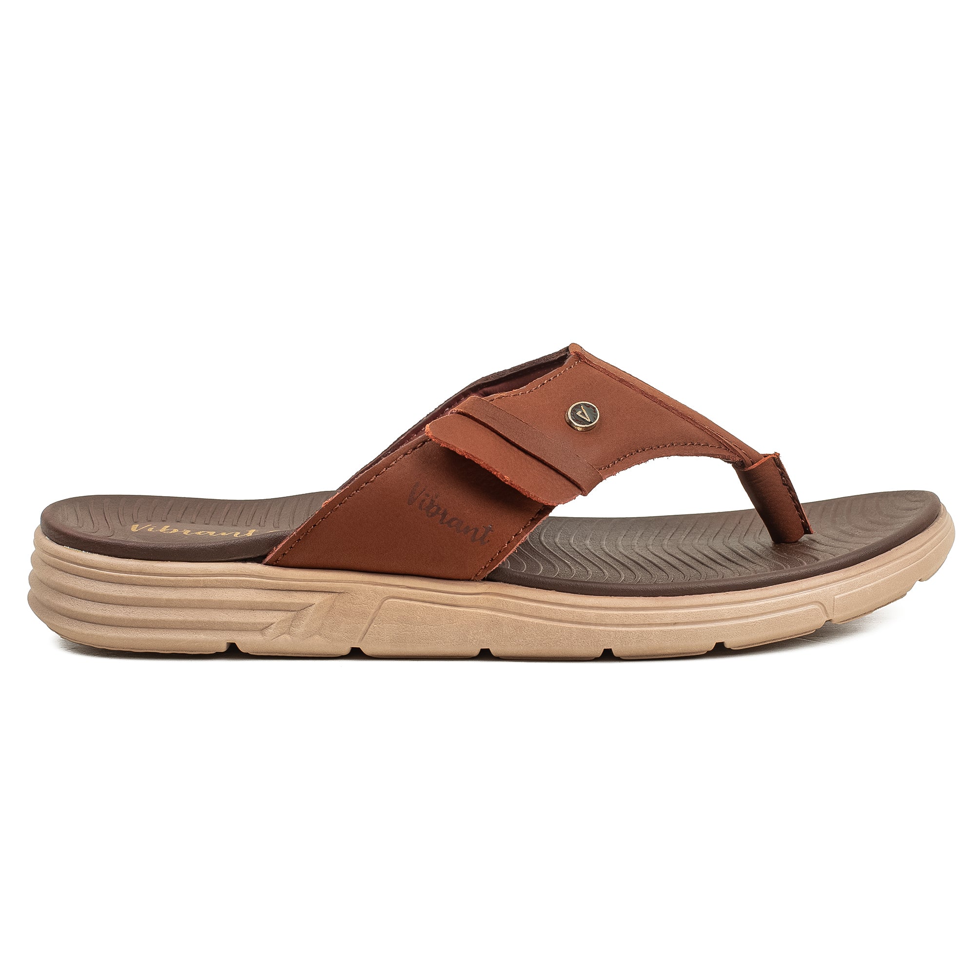 Vibrant Men's Brown Nubuck Leather Toe-Post Sandal – Lightweight Phylon Sole & Cushioned Insole for Maximum Comfort & Style