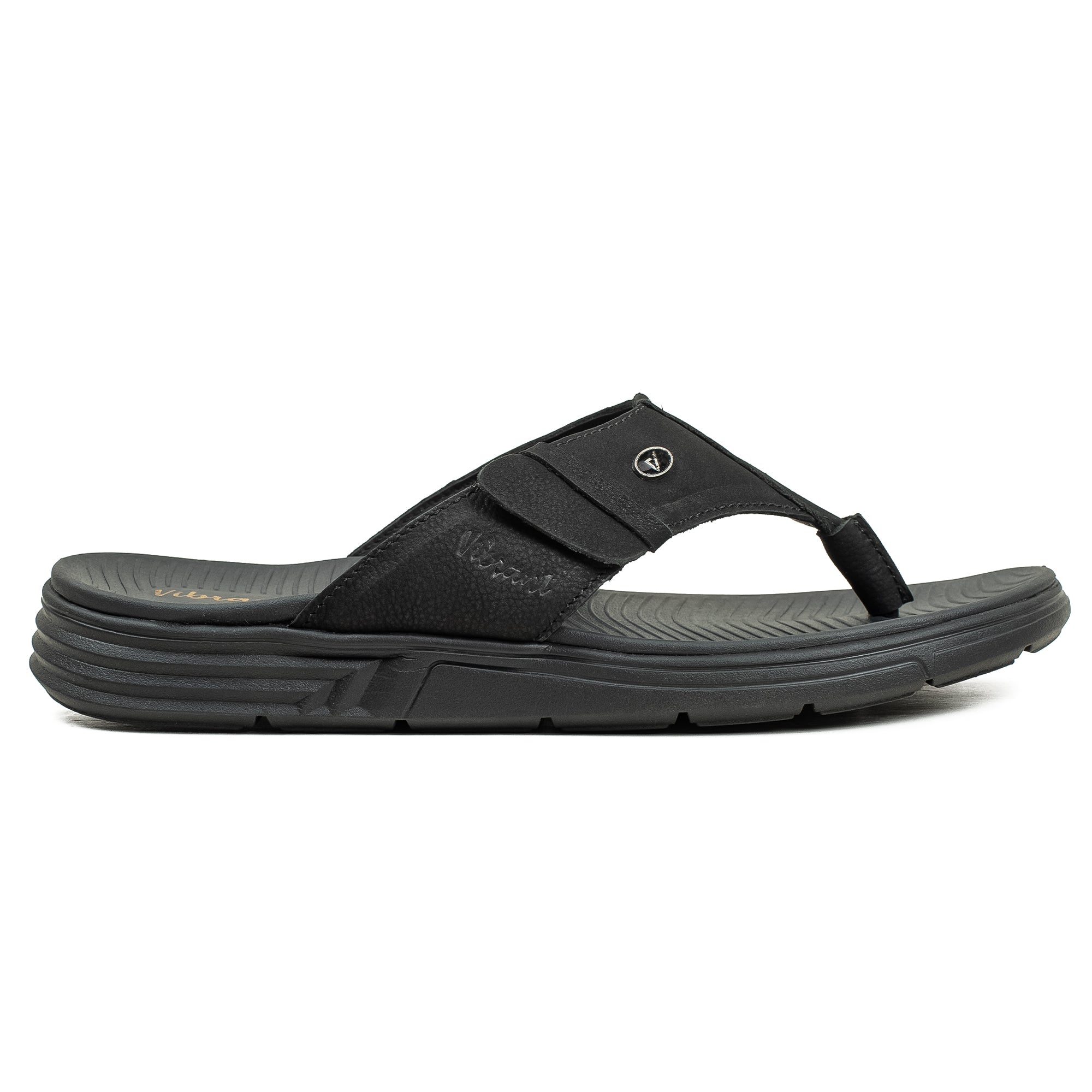 Vibrant Men's Black Nubuck Leather Toe-Post Sandal – Lightweight Phylon Sole & Cushioned Insole for Maximum Comfort & Style