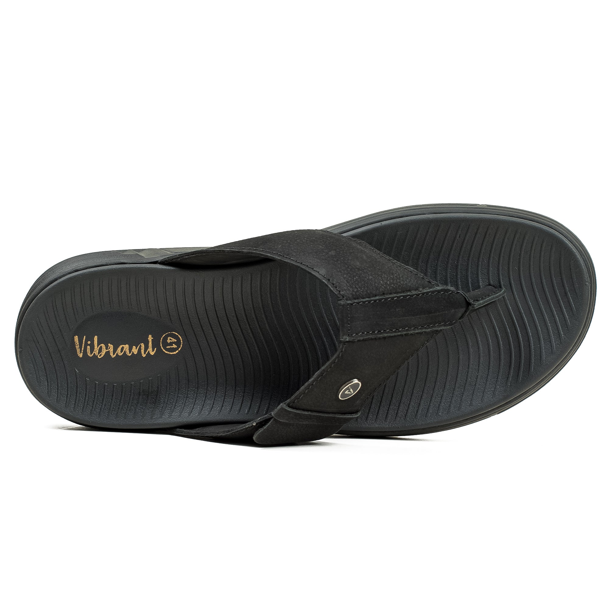 Vibrant Men's Black Nubuck Leather Toe-Post Sandal – Lightweight Phylon Sole & Cushioned Insole for Maximum Comfort & Style