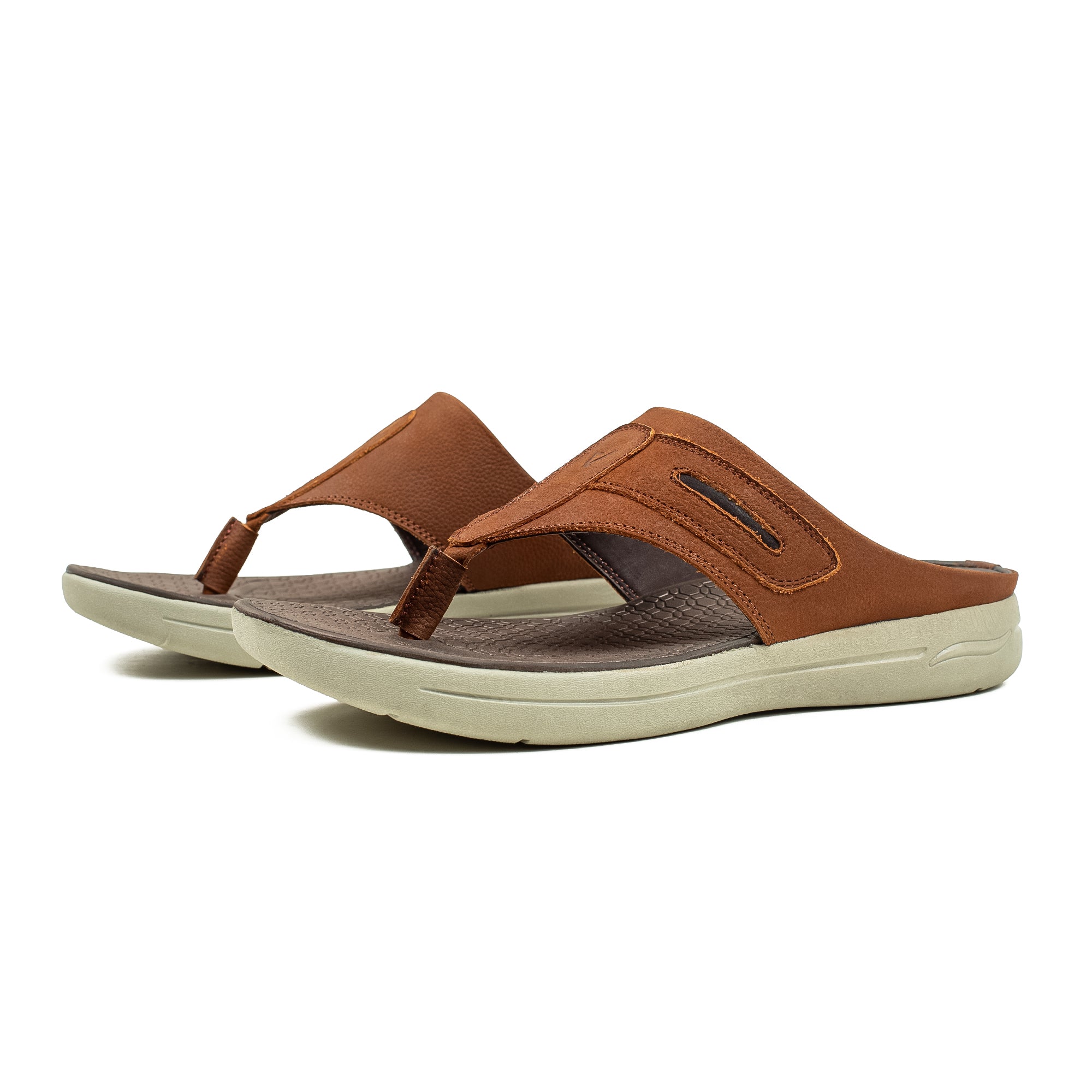 Men's Brown Nubuck Leather Toe-Post Sandals | Vibrant® Summer Sandals with Phylon Outsole and Cushioned Insole