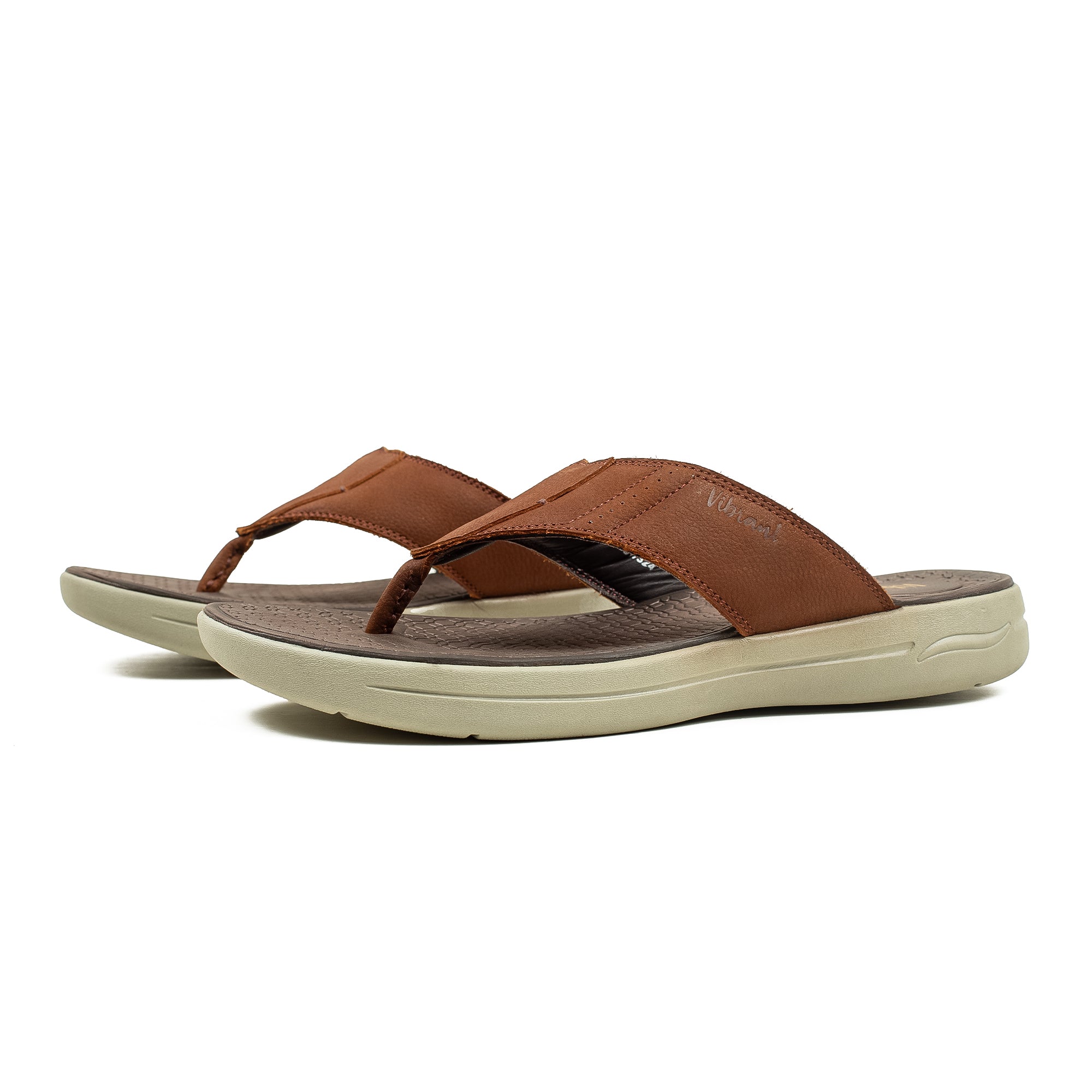 Men's Brown Nubuck Leather Toe-Post Sandals | Vibrant® Summer Sandals with Phylon Outsole and Cushioned Insole