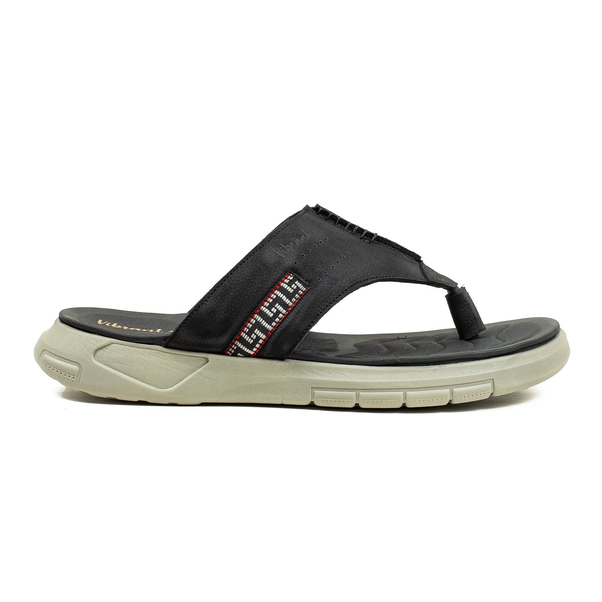 Men's Black Nubuck Leather Toe-Post Sandals | Vibrant® Summer Sandals with Phylon Outsole and Cushioned Insole