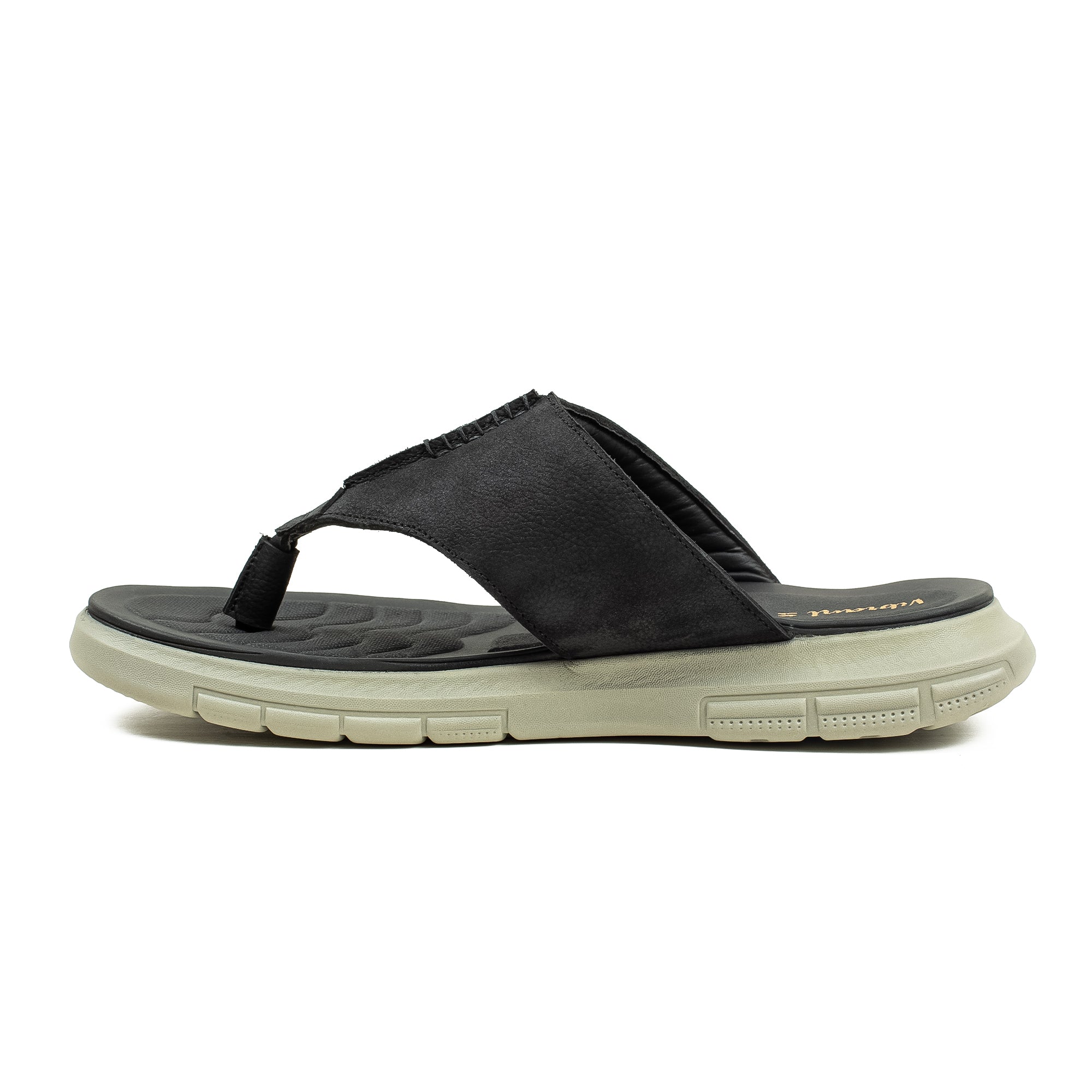 Men's Black Nubuck Leather Toe-Post Sandals | Vibrant® Summer Sandals with Phylon Outsole and Cushioned Insole