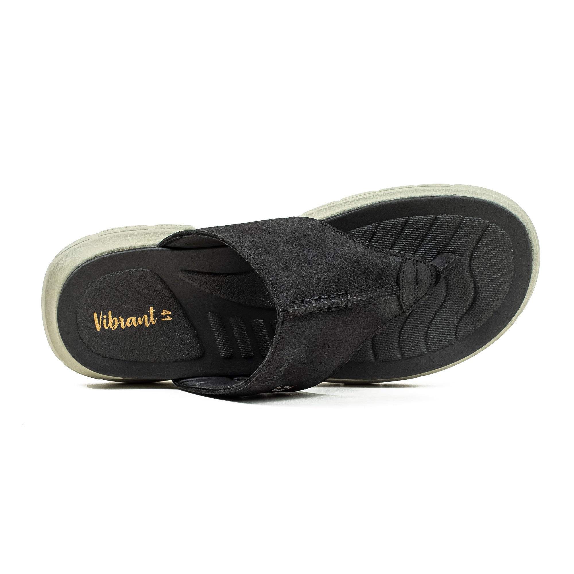 Men's Black Nubuck Leather Toe-Post Sandals | Vibrant® Summer Sandals with Phylon Outsole and Cushioned Insole