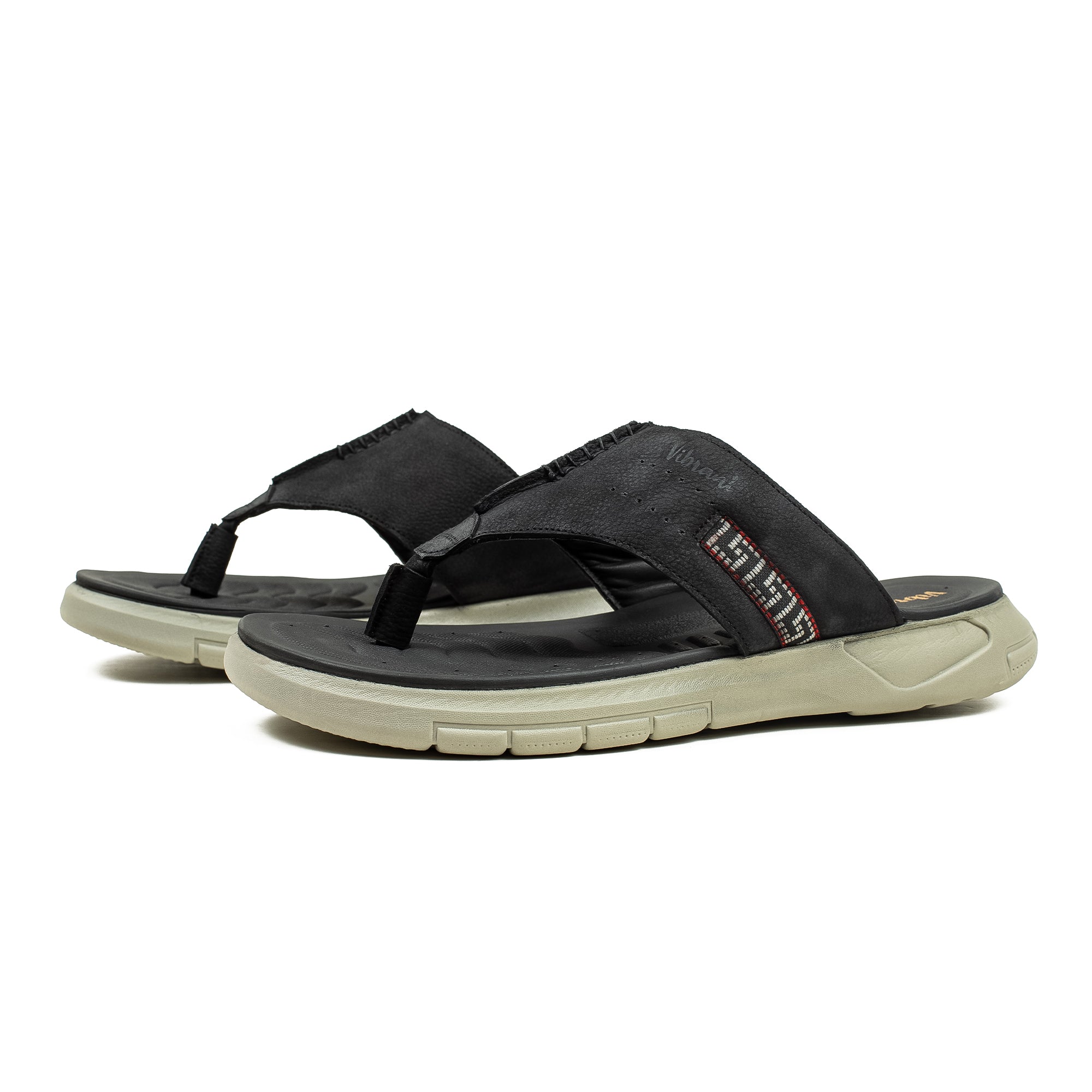 Men's Black Nubuck Leather Toe-Post Sandals | Vibrant® Summer Sandals with Phylon Outsole and Cushioned Insole