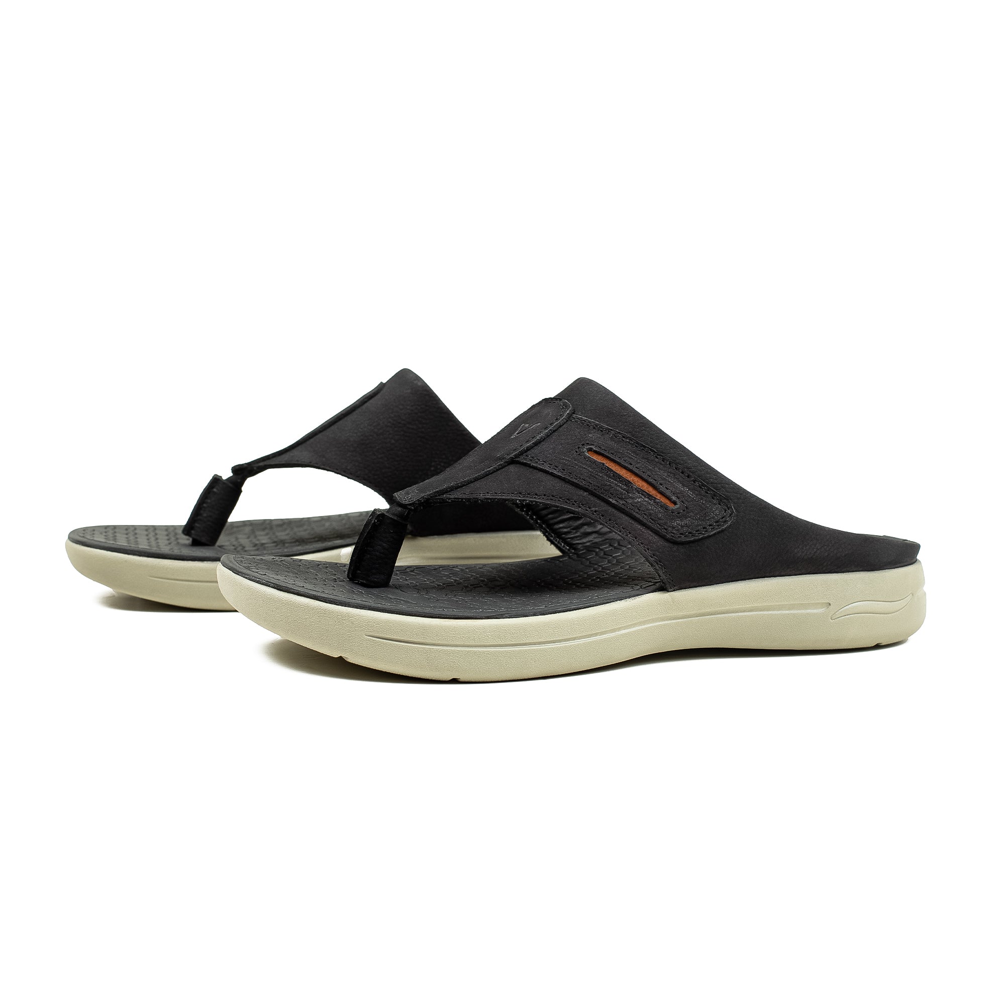 Men's Black Nubuck Leather Toe-Post Sandals | Vibrant® Summer Sandals with Phylon Outsole and Cushioned Insole