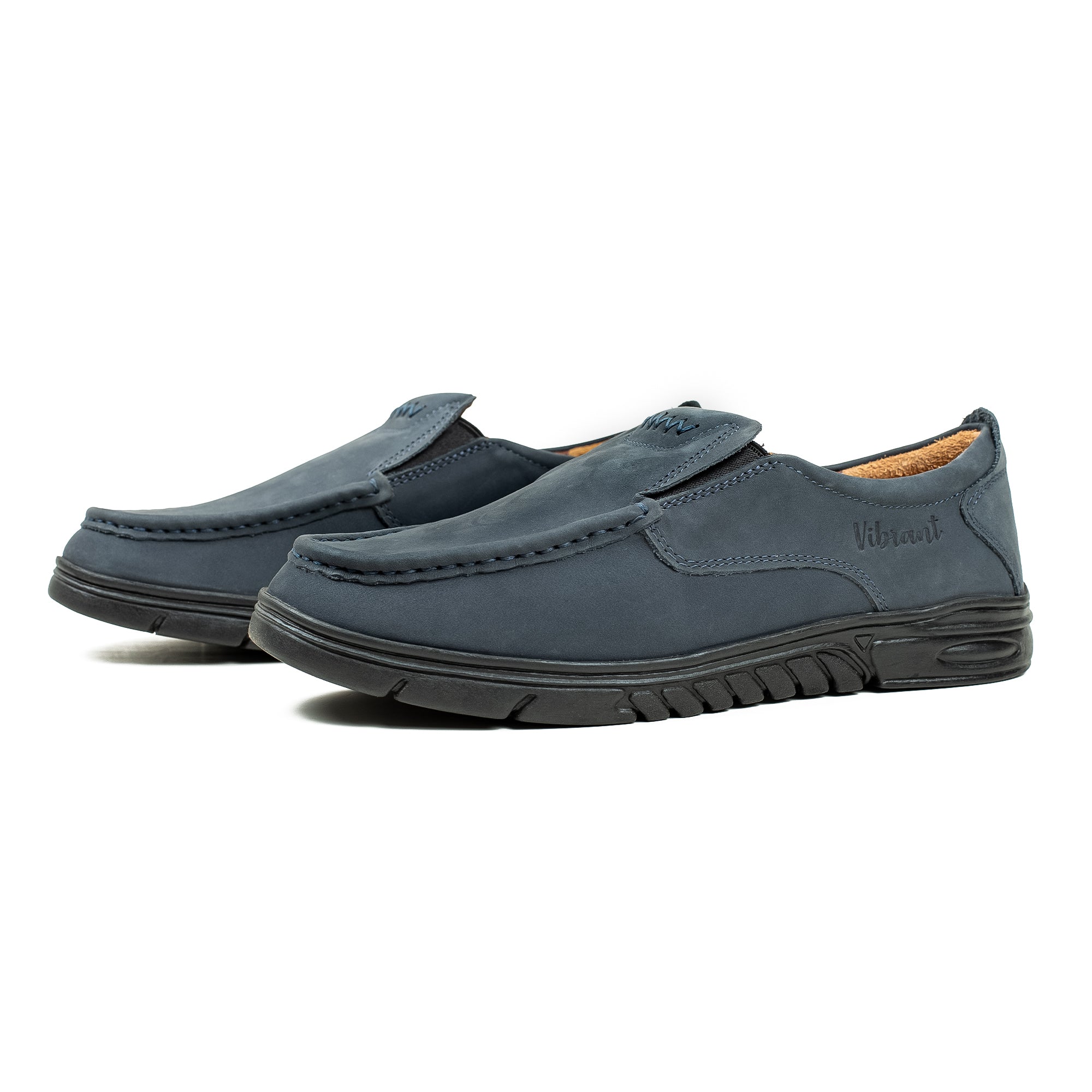 Men's Navy Nubuck Leather Slip-On Shoes | Vibrant® Comfort with TPR Outsole and Cushioned Insole