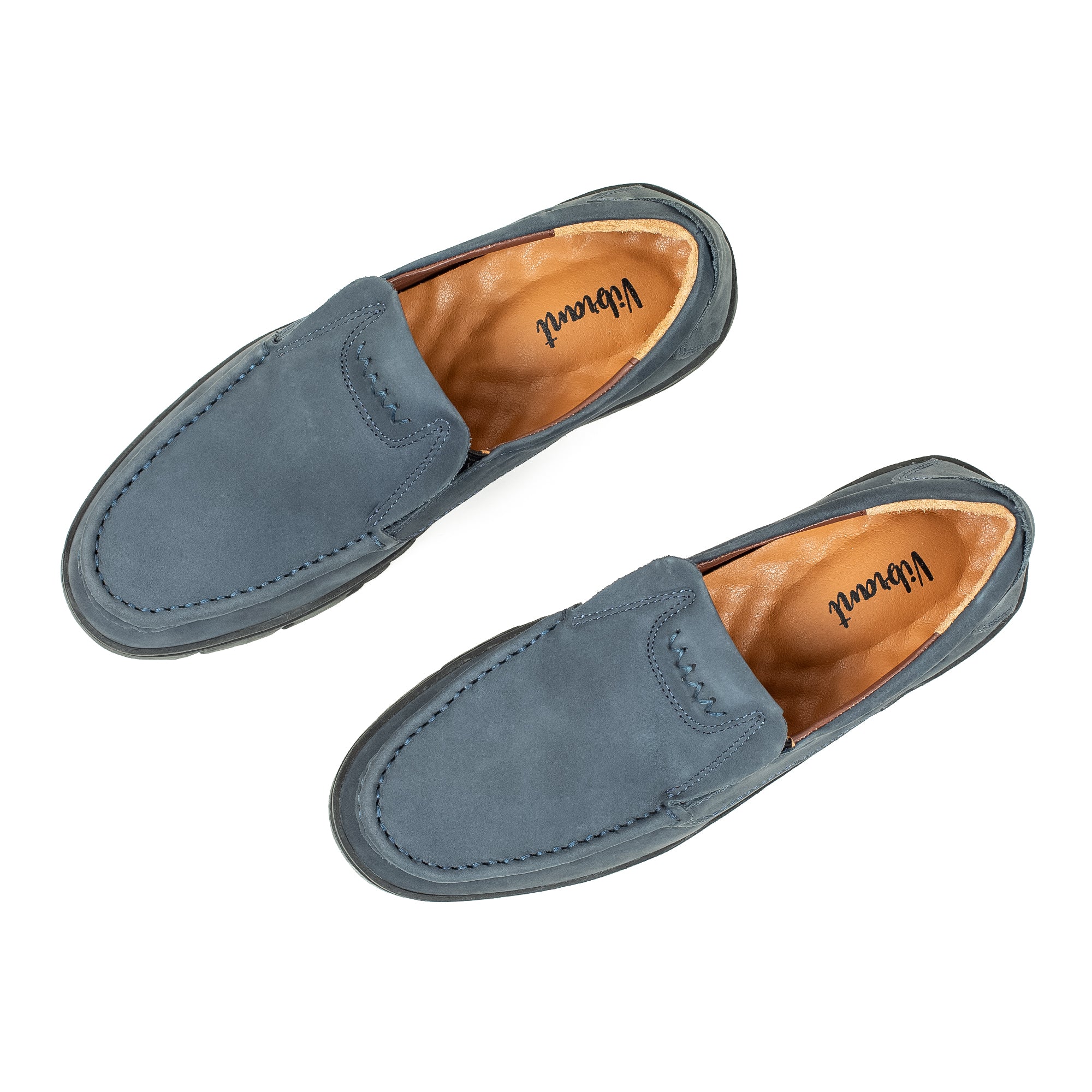 Men's Navy Nubuck Leather Slip-On Shoes | Vibrant® Comfort with TPR Outsole and Cushioned Insole