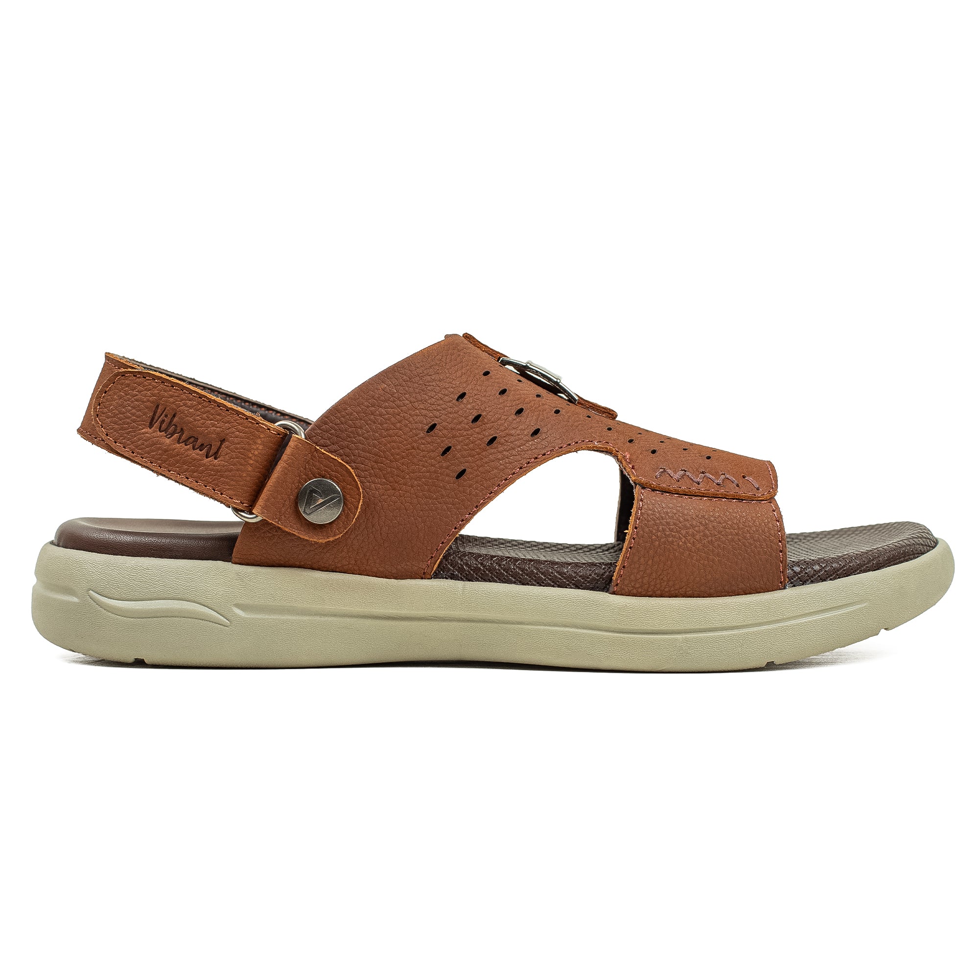 Vibrant Men's Brown Nubuck Leather Diabetic-Friendly Sandal with Phylon Outsole & Cushioned Insole