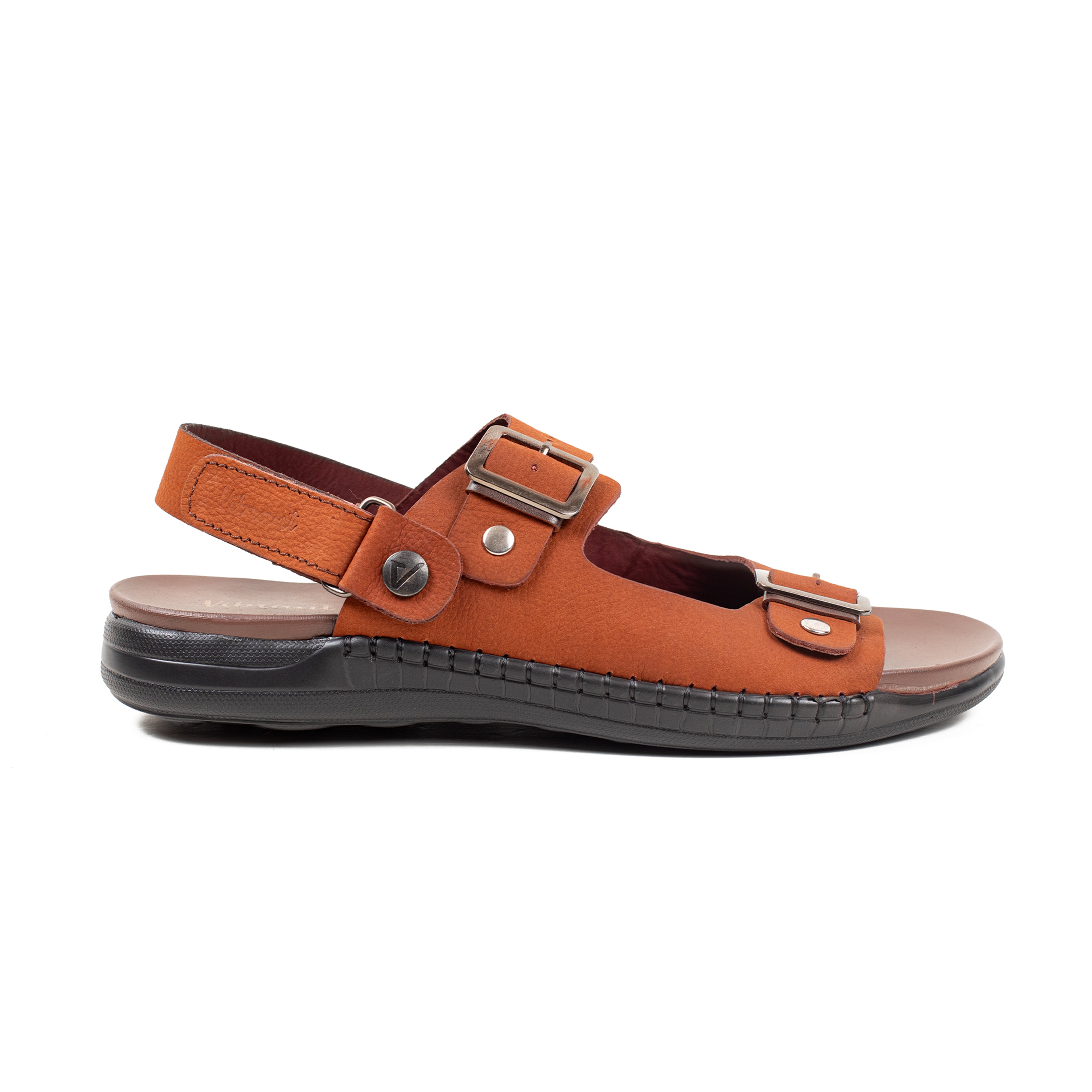 Men's Nubuck Leather Brown Sandals | Vibrant® Adjustable Buckle Straps Casual Sandals with Comfort Sole