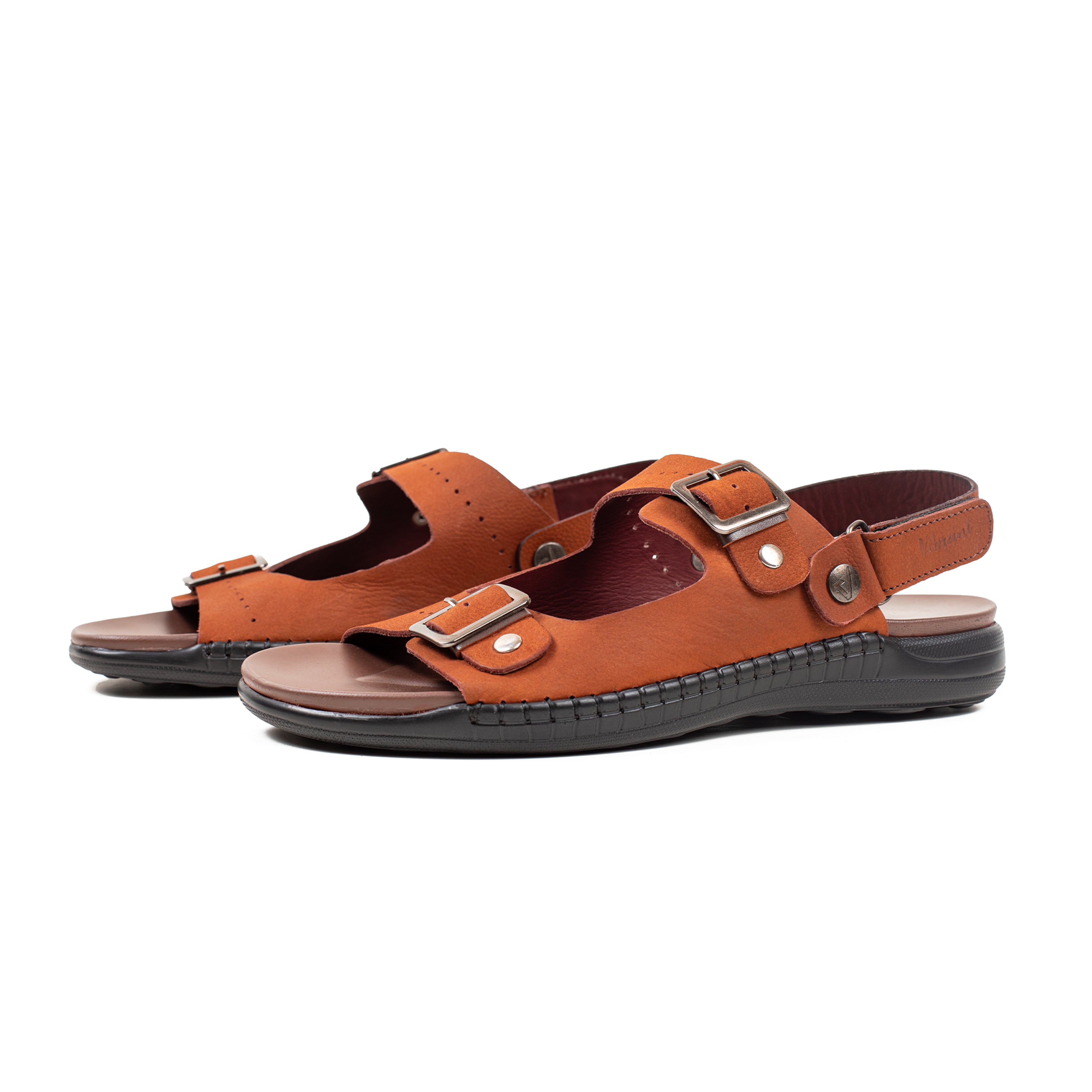 Men's Nubuck Leather Brown Sandals | Vibrant® Adjustable Buckle Straps Casual Sandals with Comfort Sole