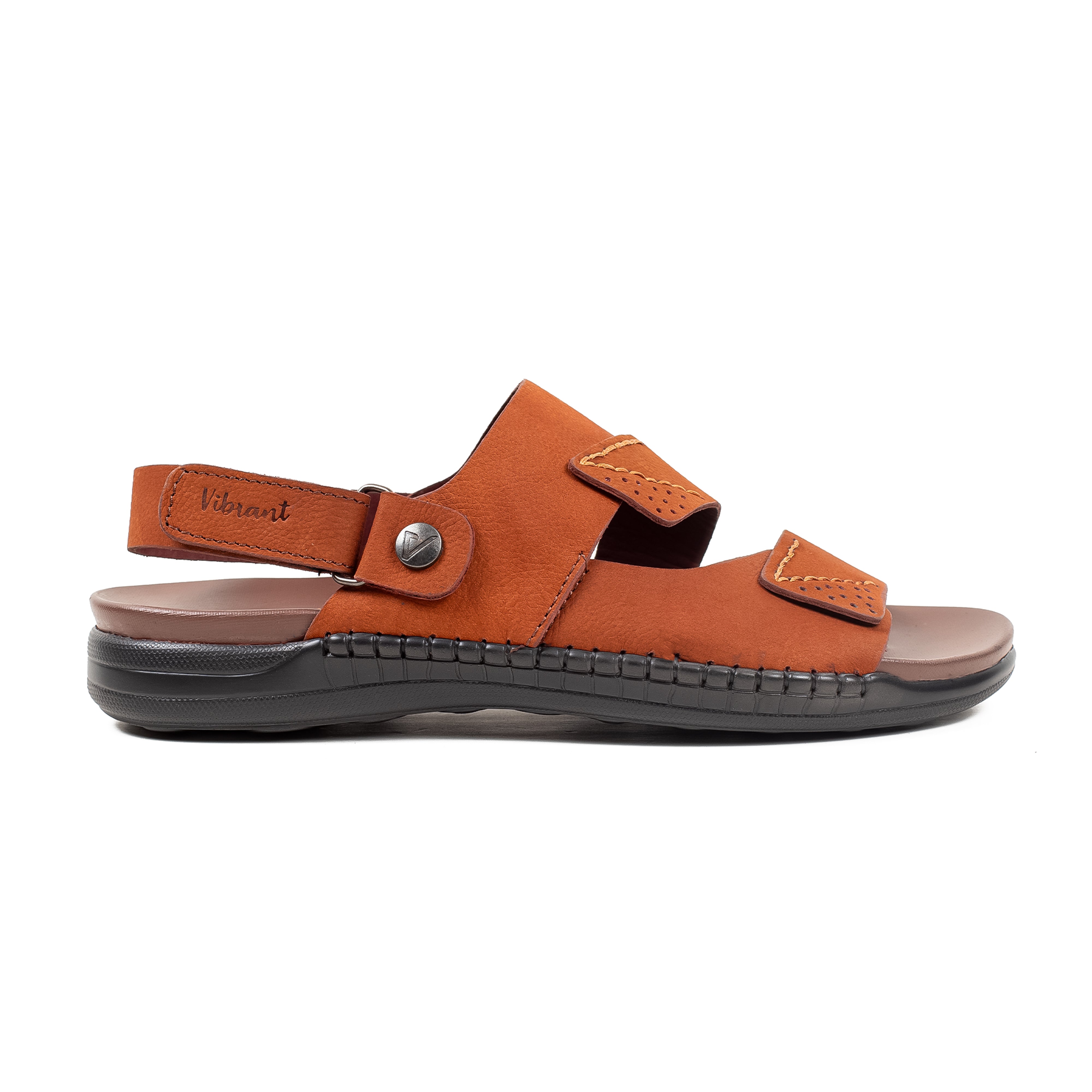 Men's Premium Brown Nubac Leather Sandals | Vibrant® Adjustable Casual Slip-On with Comfort Sole