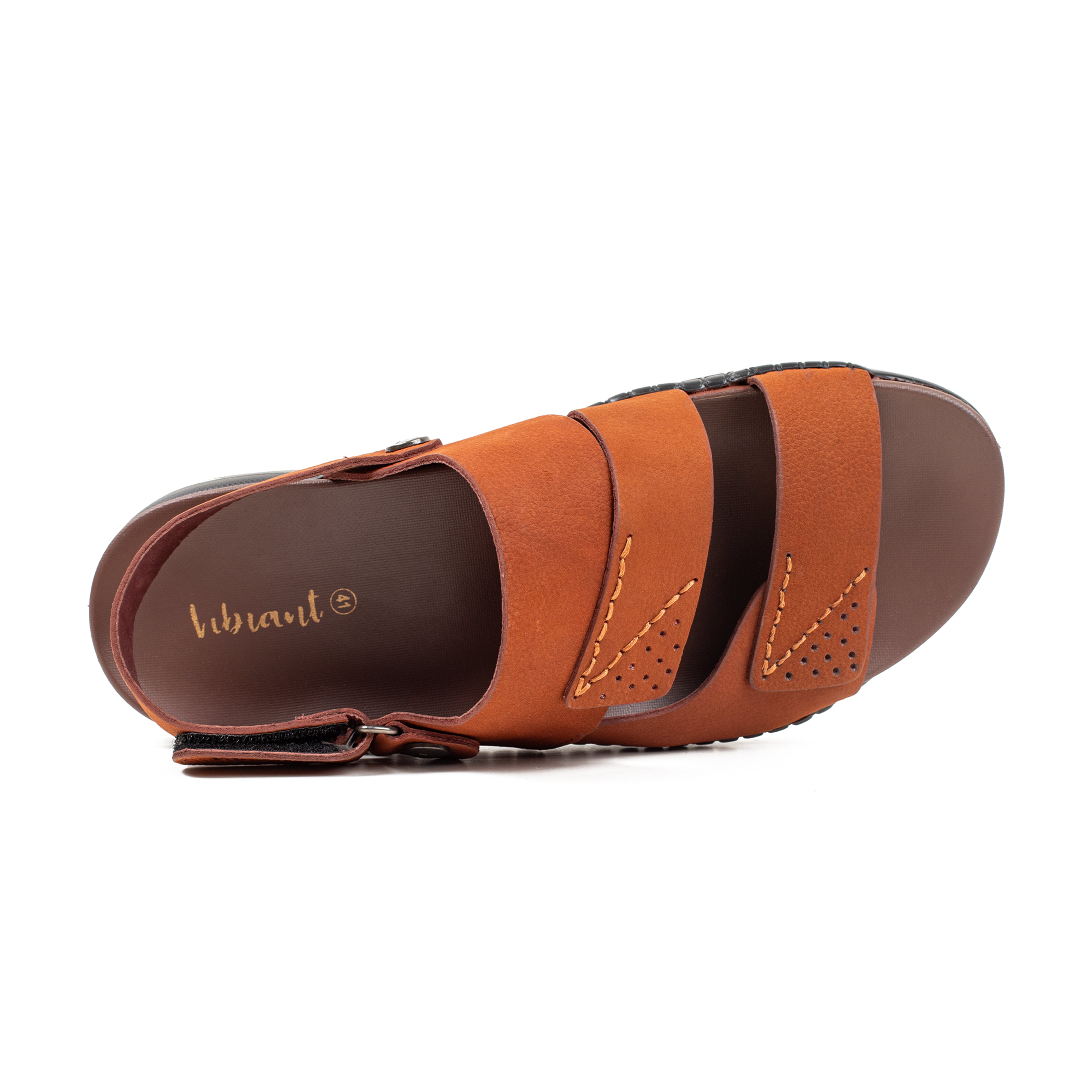 Men's Premium Brown Nubac Leather Sandals | Vibrant® Adjustable Casual Slip-On with Comfort Sole