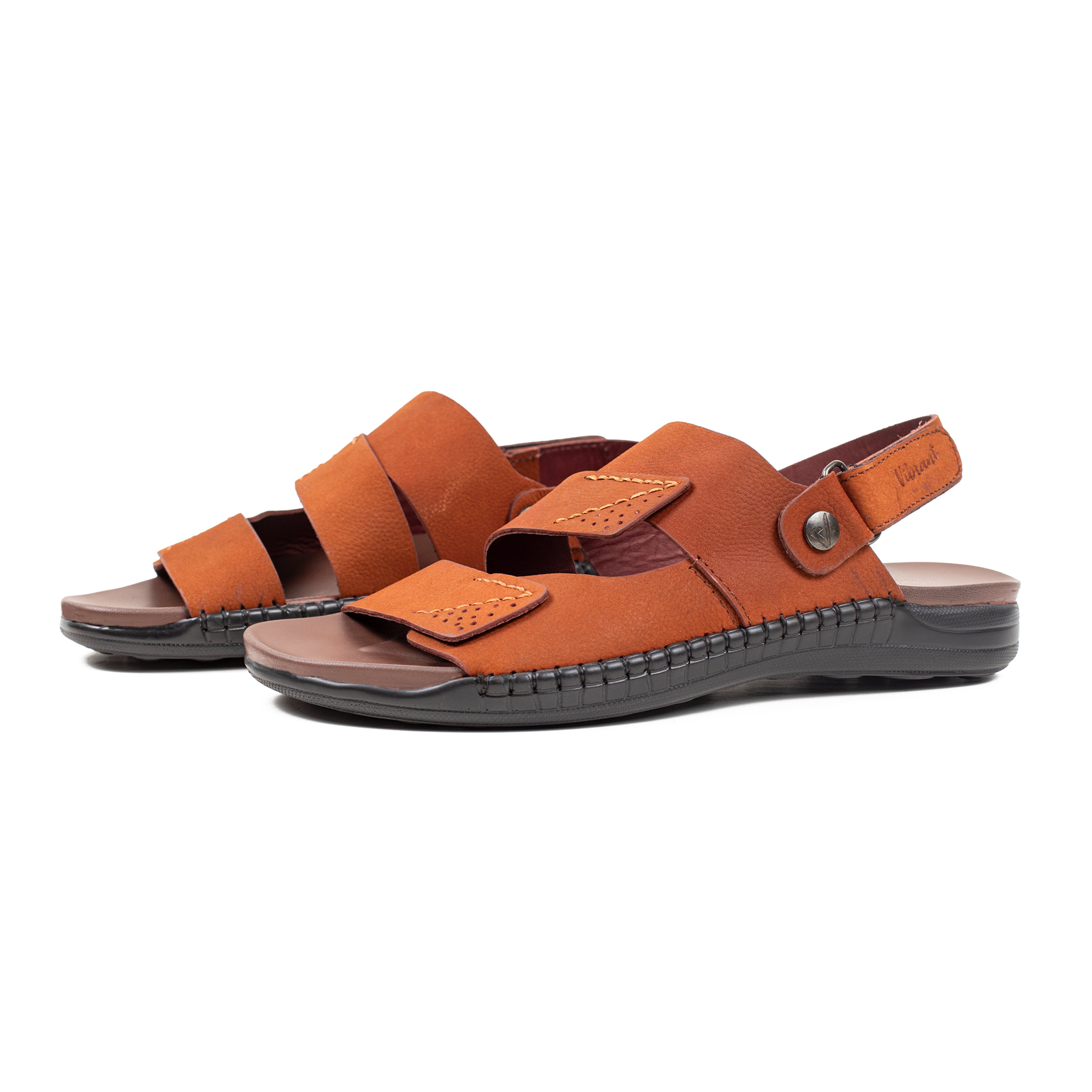 Men's Premium Brown Nubac Leather Sandals | Vibrant® Adjustable Casual Slip-On with Comfort Sole