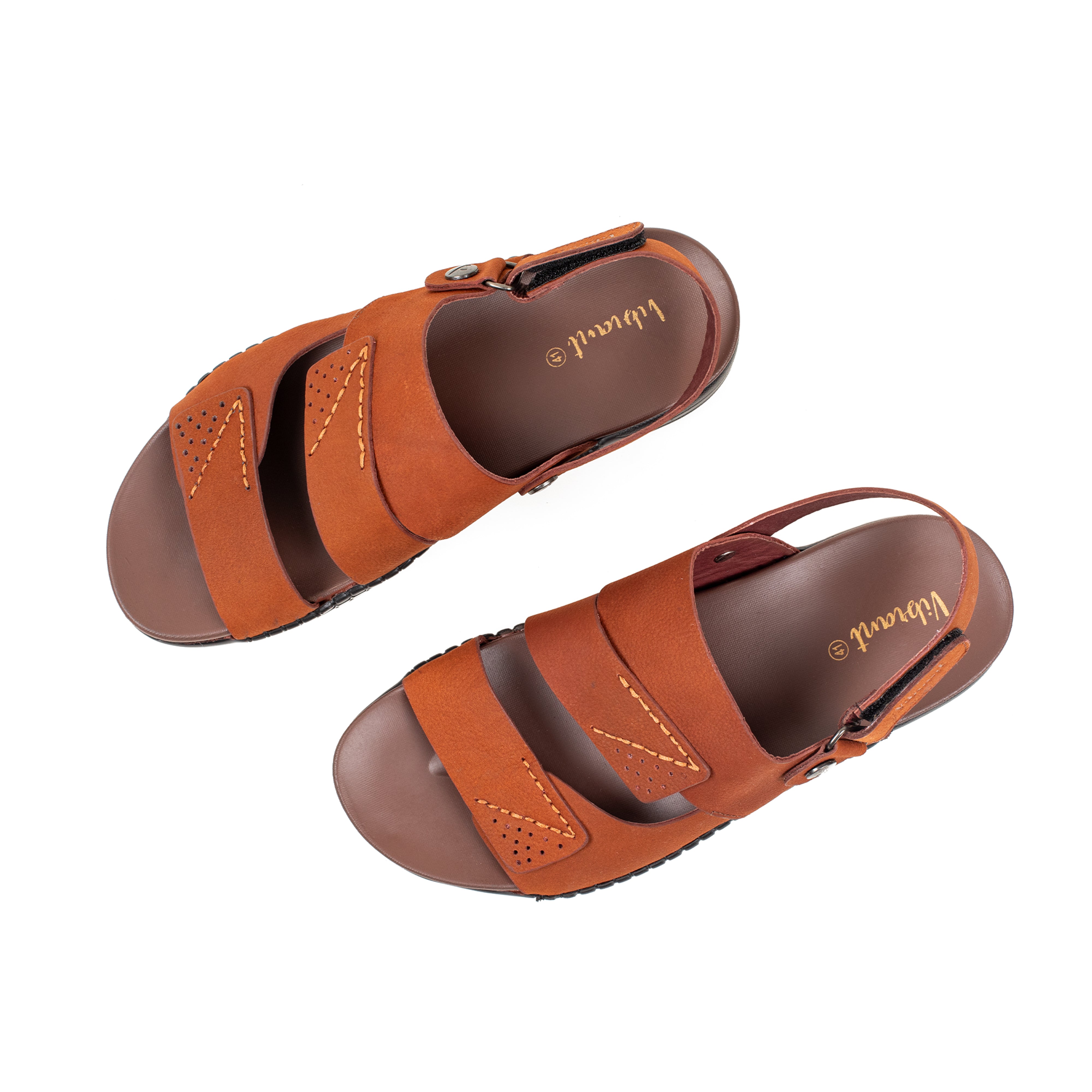 Men's Premium Brown Nubac Leather Sandals | Vibrant® Adjustable Casual Slip-On with Comfort Sole