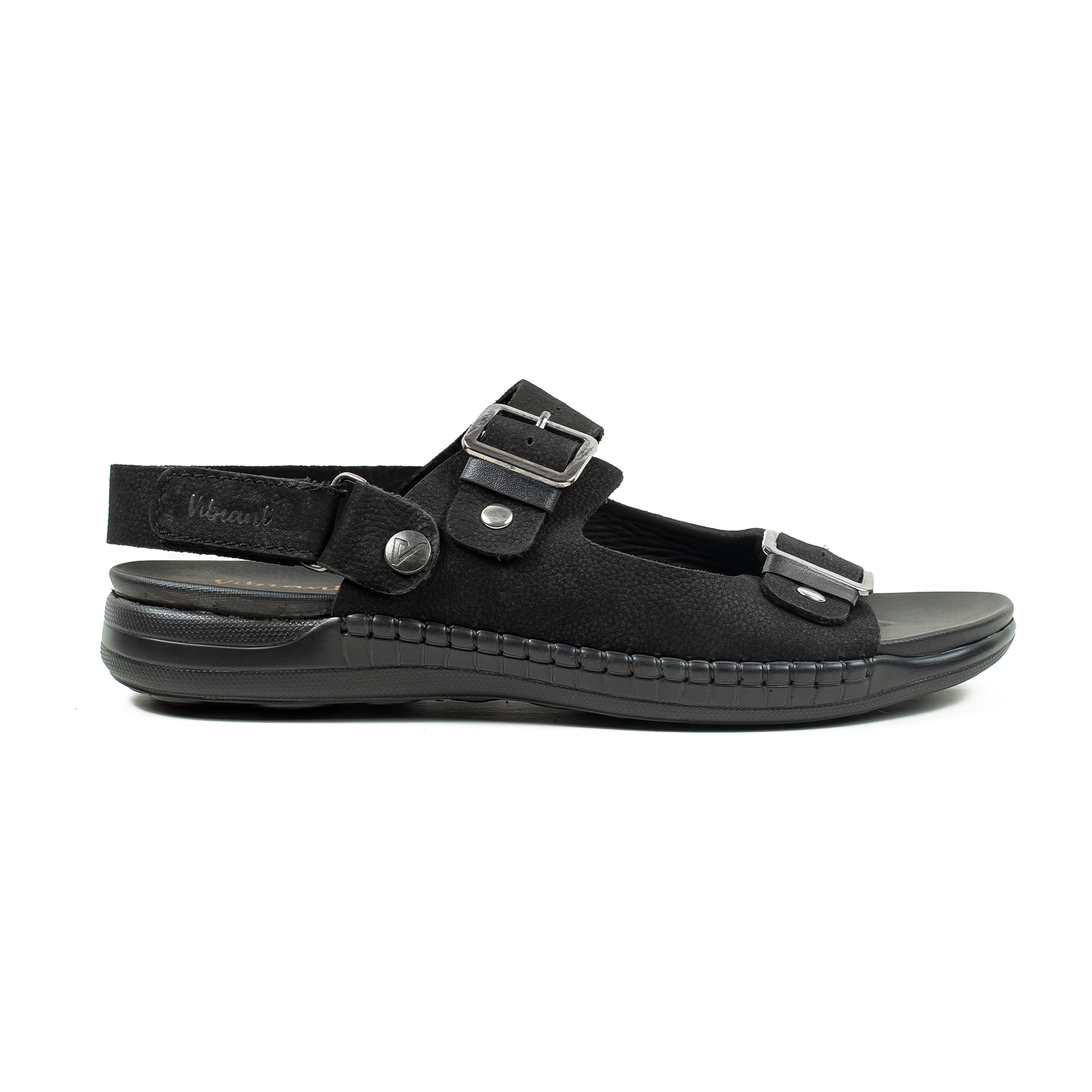 Men's Nubuck Leather Black Sandals | Vibrant® Adjustable Buckle Straps Casual Sandals with Comfort Sole