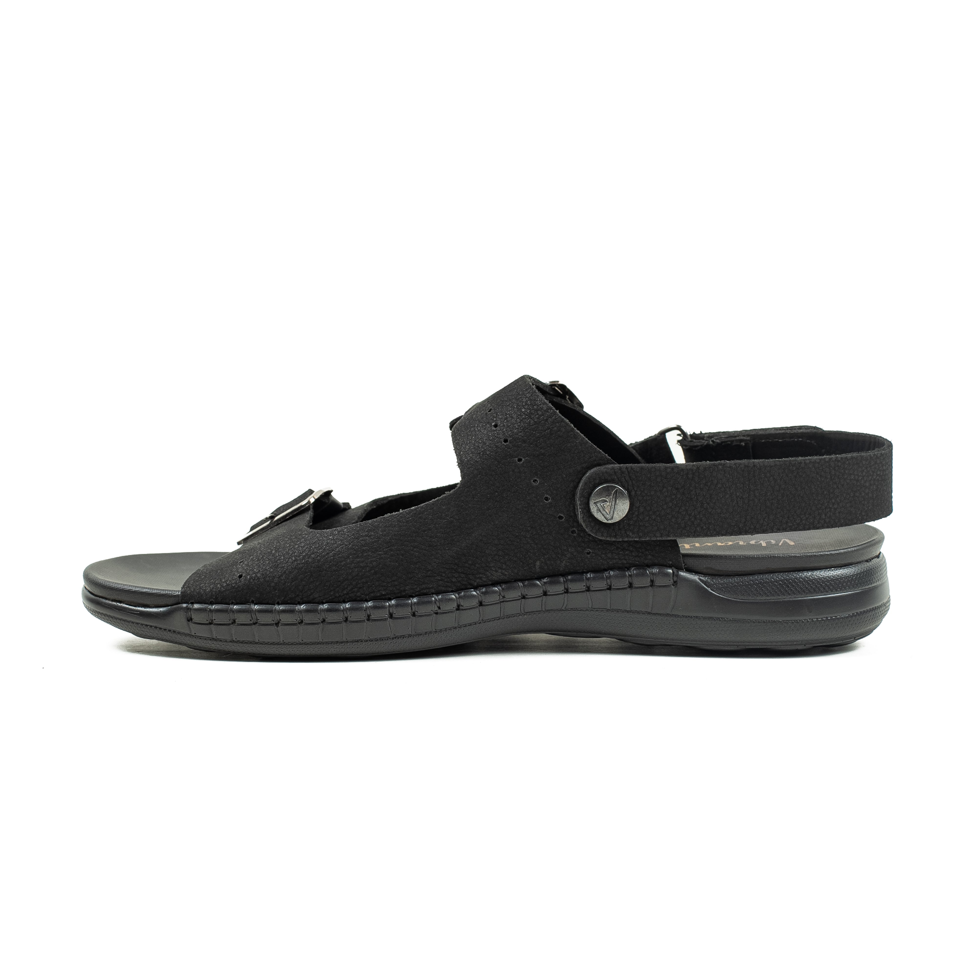 Men's Nubuck Leather Black Sandals | Vibrant® Adjustable Buckle Straps Casual Sandals with Comfort Sole