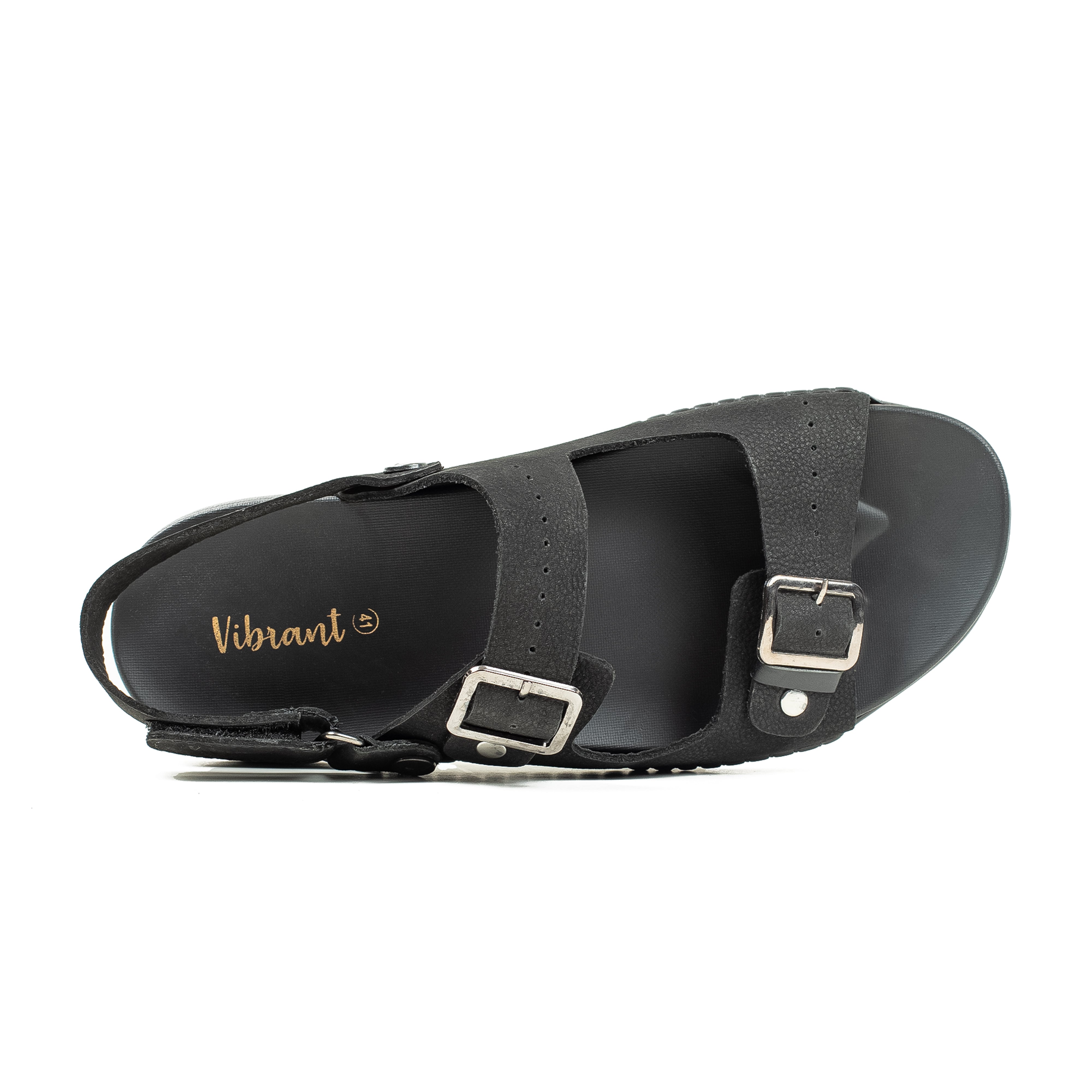 Men's Nubuck Leather Black Sandals | Vibrant® Adjustable Buckle Straps Casual Sandals with Comfort Sole