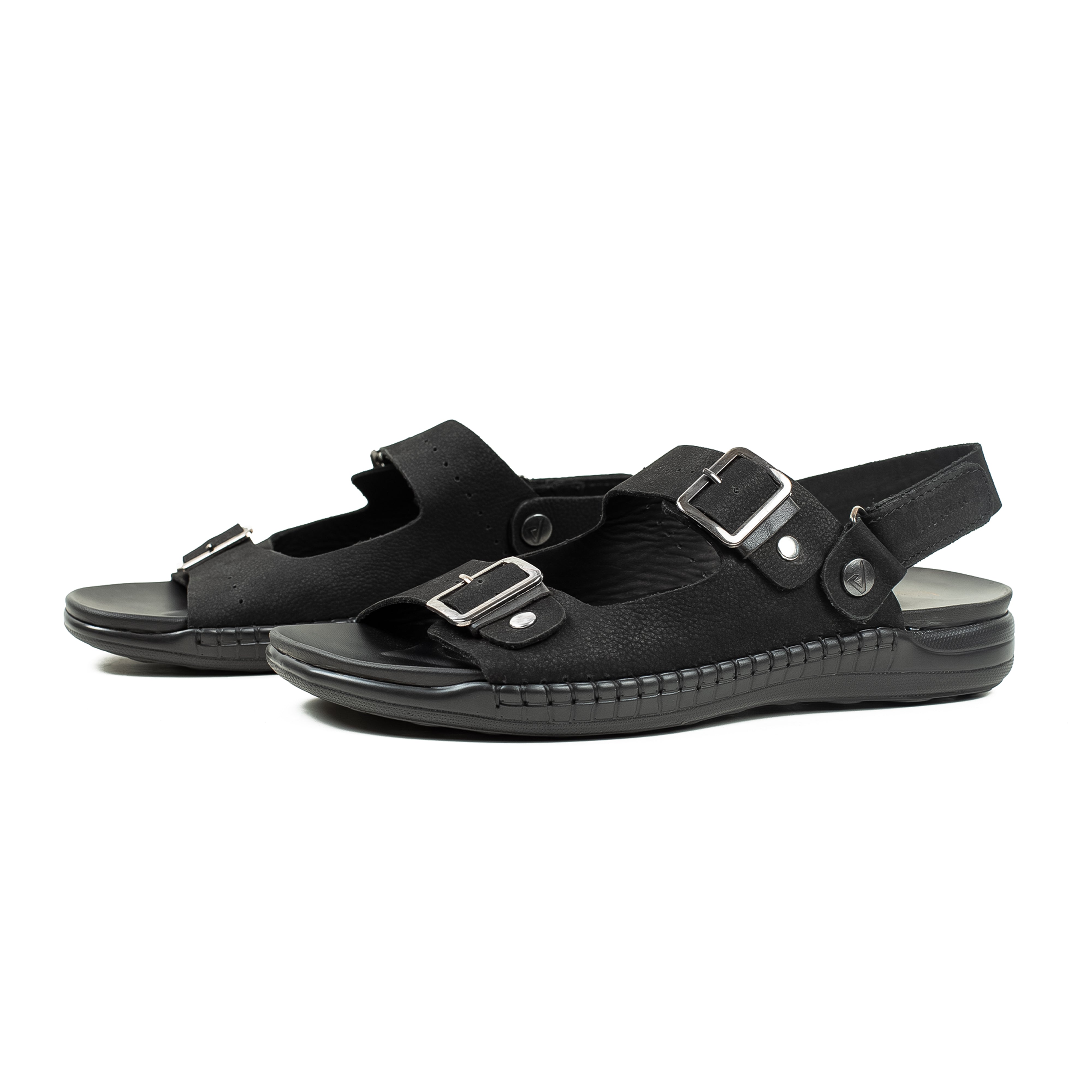 Men's Nubuck Leather Black Sandals | Vibrant® Adjustable Buckle Straps Casual Sandals with Comfort Sole