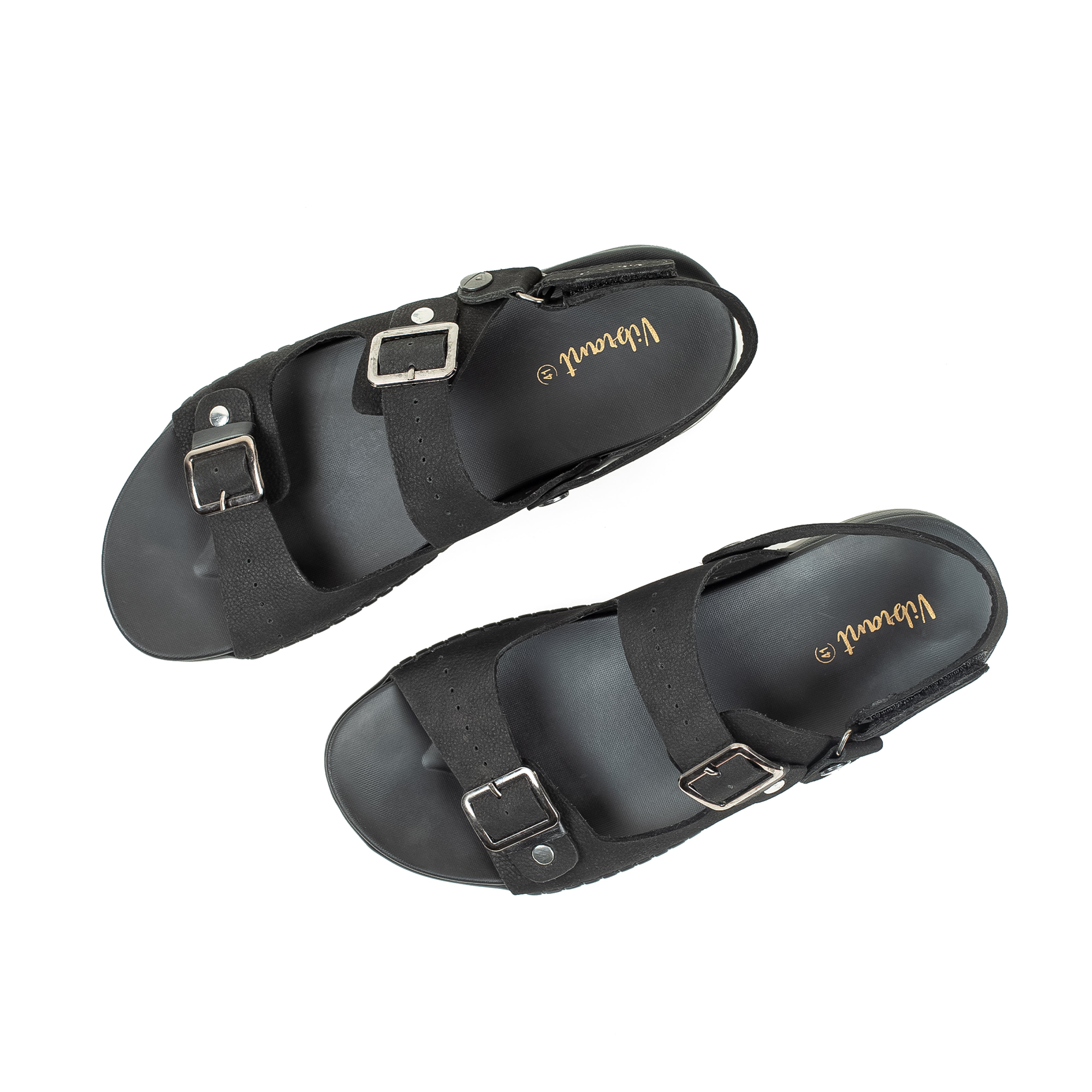 Men's Nubuck Leather Black Sandals | Vibrant® Adjustable Buckle Straps Casual Sandals with Comfort Sole