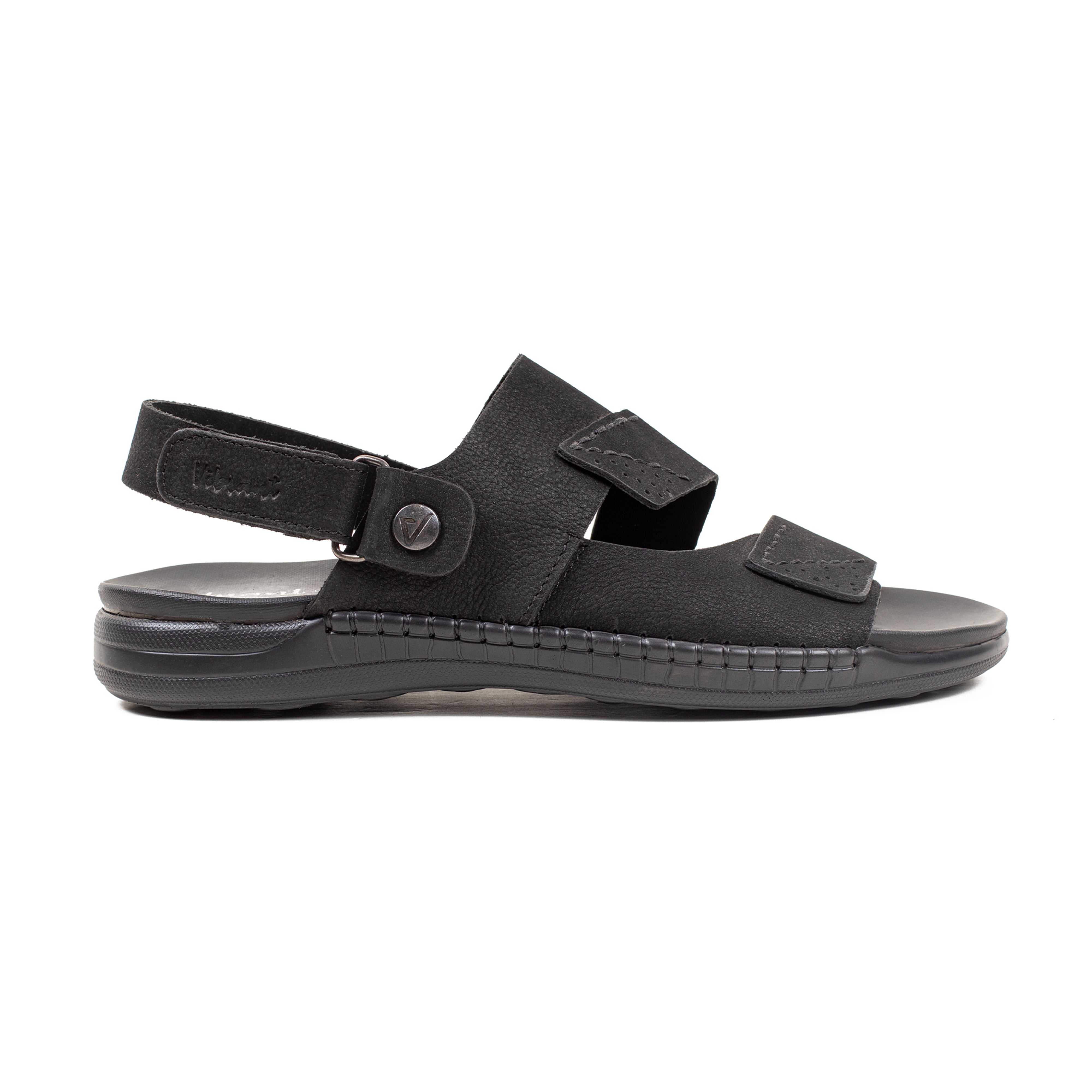 Men's Premium Black Nubac Leather Sandals | Vibrant® Adjustable Casual Slip-On with Comfort Sole