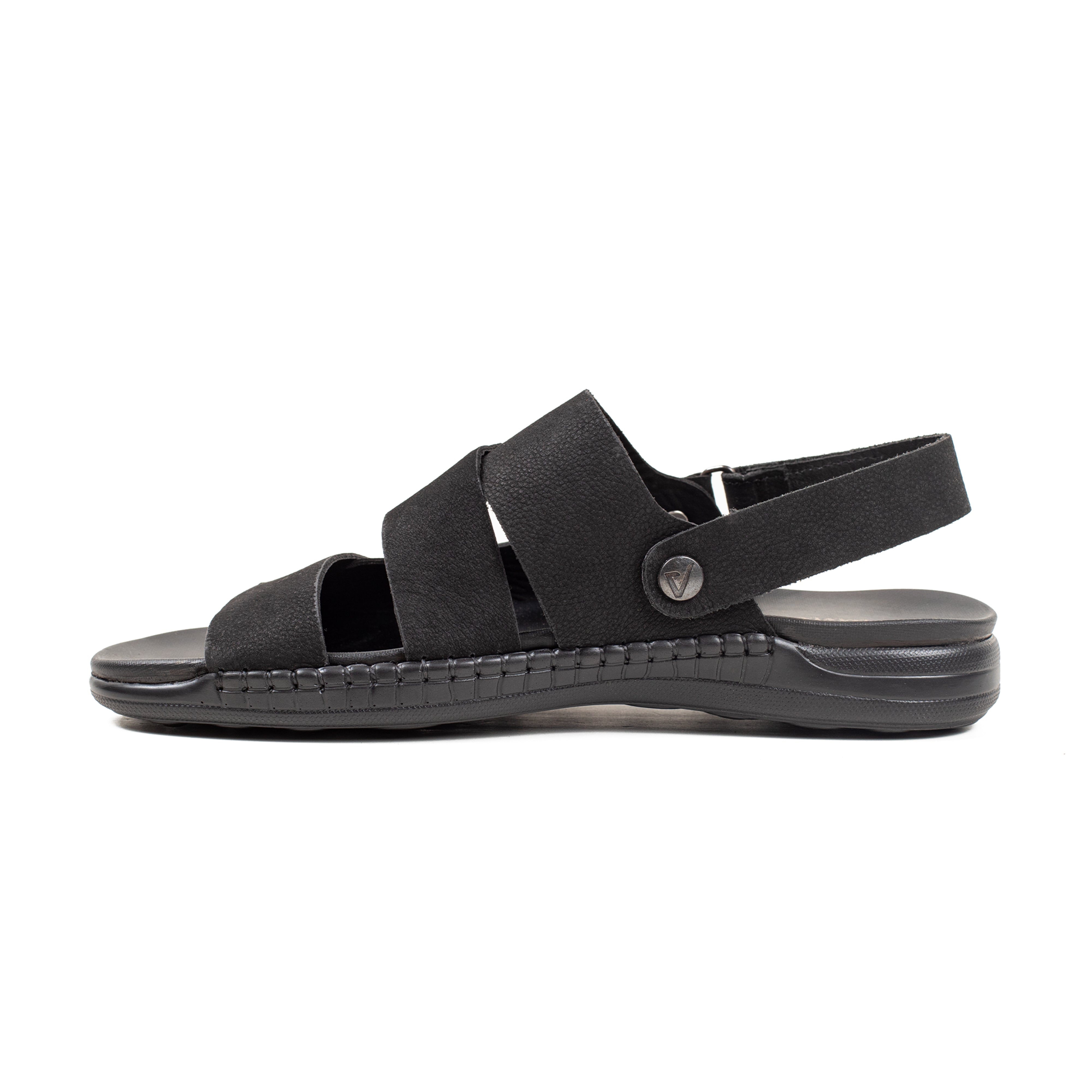 Men's Premium Black Nubac Leather Sandals | Vibrant® Adjustable Casual Slip-On with Comfort Sole