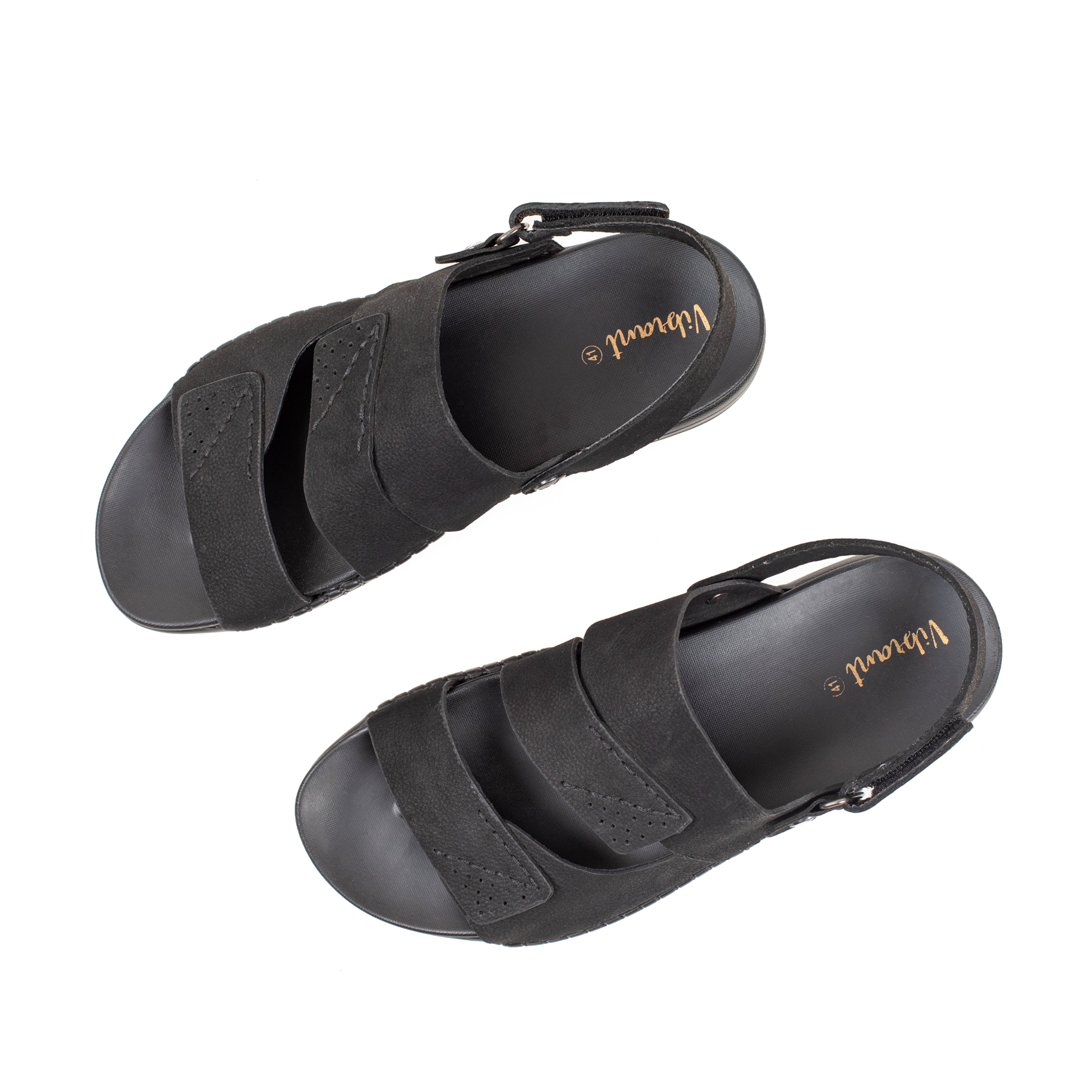 Men's Premium Black Nubac Leather Sandals | Vibrant® Adjustable Casual Slip-On with Comfort Sole