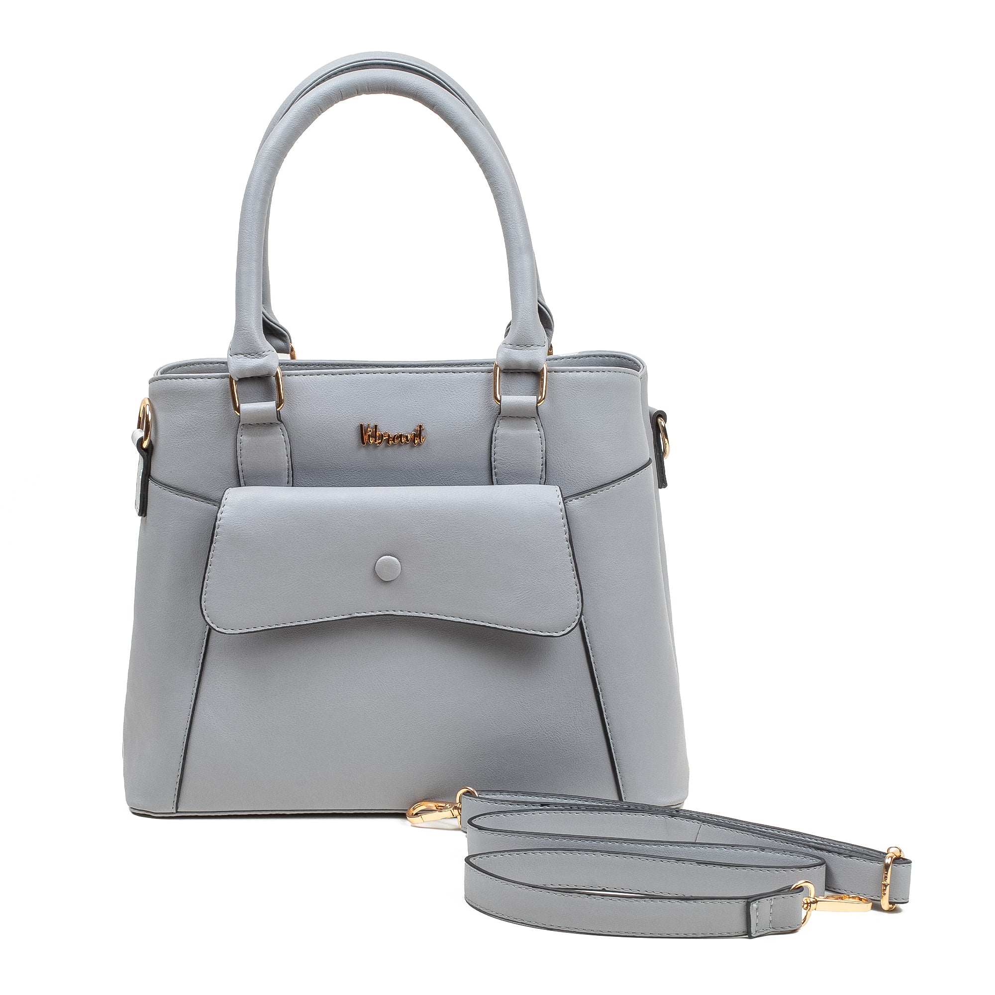 Elegant Ladies PU Leather Handbag in Gray | Vibrant® Multi-Compartment Tote with Flap Pocket