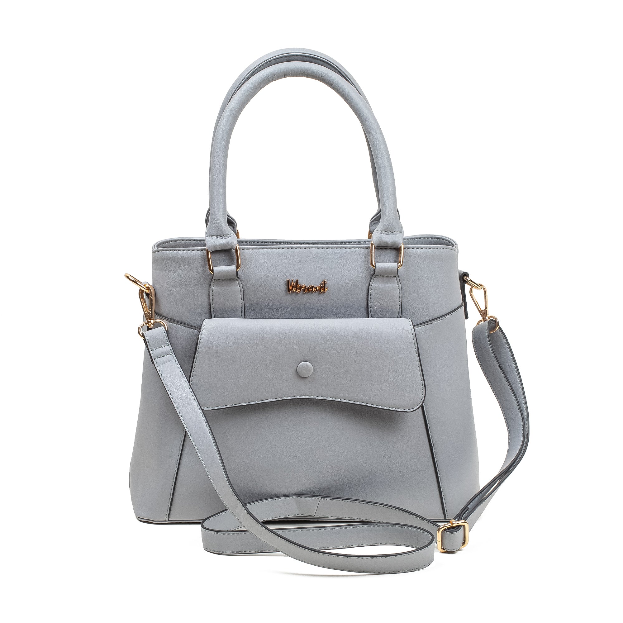 Elegant Ladies PU Leather Handbag in Gray | Vibrant® Multi-Compartment Tote with Flap Pocket