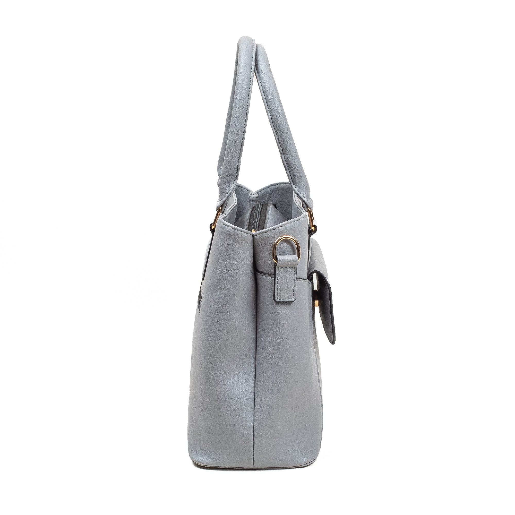 Elegant Ladies PU Leather Handbag in Gray | Vibrant® Multi-Compartment Tote with Flap Pocket